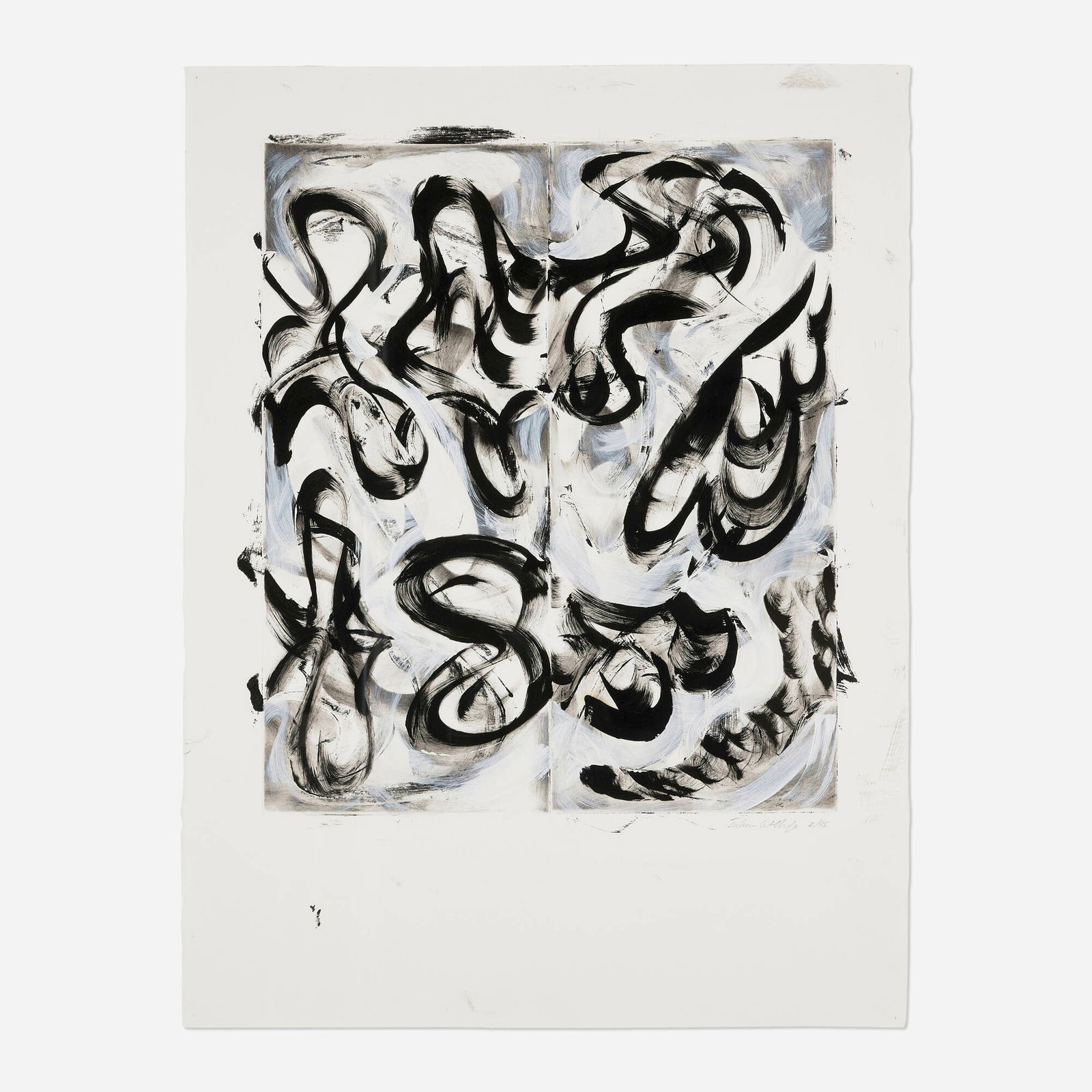 Julian Lethbridge, Untitled (Abstract): Julian Lethbridge Untitled (Abstract) 1985lithograph with India ink, gouache and graphite on Arches image: 21 h x 19.625 w in (53 x 50 cm) sheet: 30.125 h x 22.75 w in (77 x 58 cm) Signed a