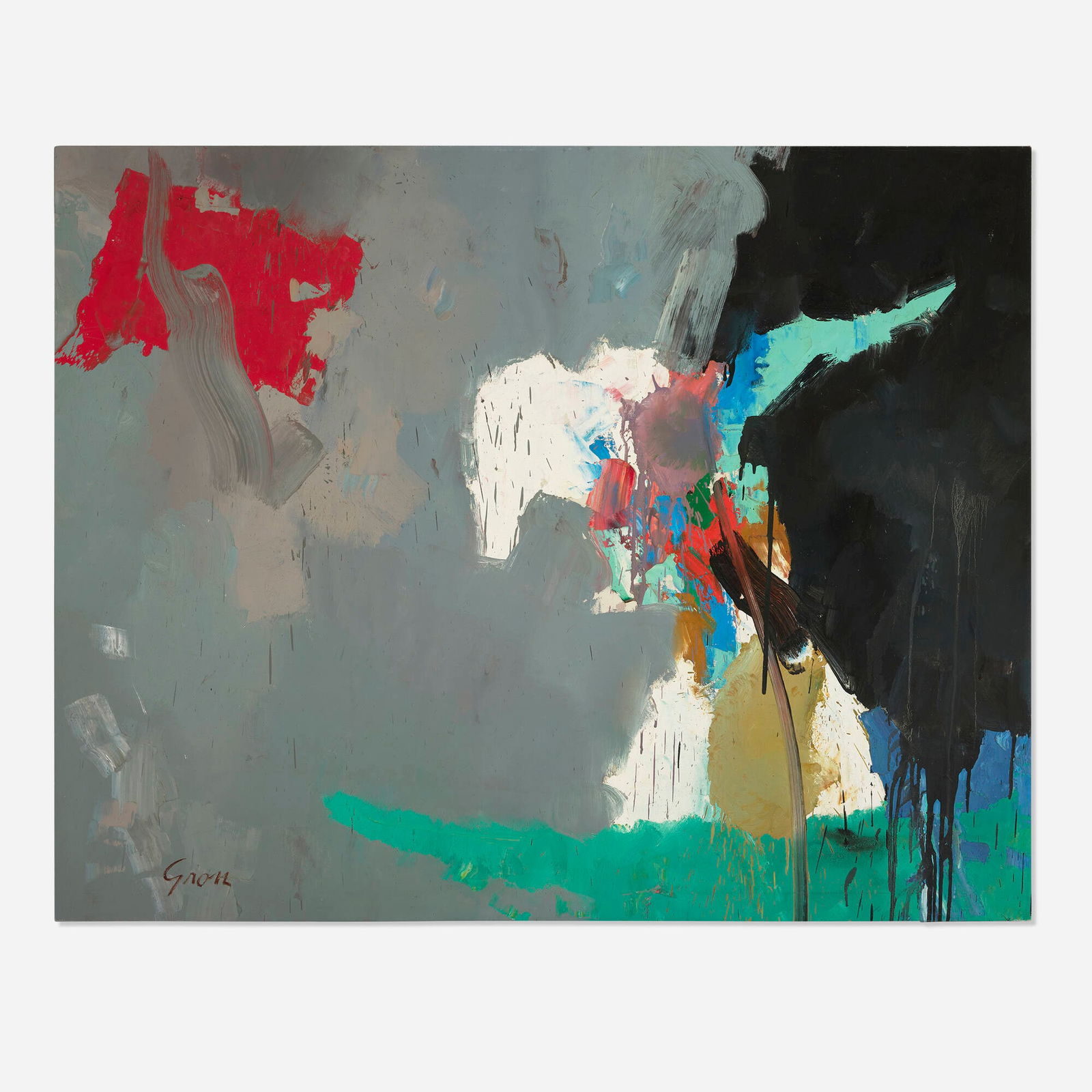Sidney Gross, Abstract: Sidney Gross Abstract c. 1958oil on canvas 45.5 h x 57.375 w in (116 x 146 cm) Signed to lower left 'Gross'. This work will ship from Chicago, Illinois.