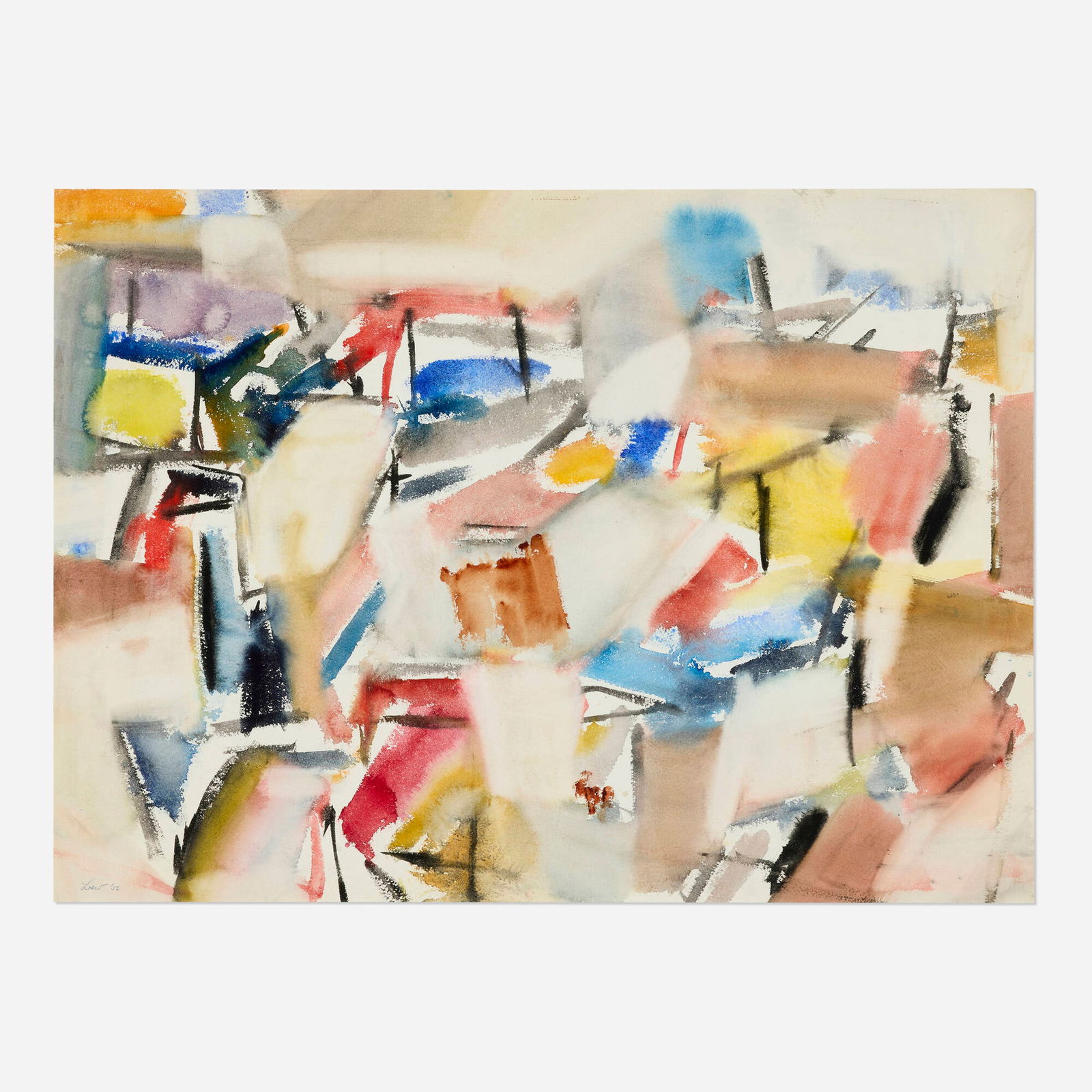 Michael Loew, Untitled: Michael Loew Untitled 1956oil on paper sight: 21.875 h x 30.125 w in (56 x 77 cm) Signed and dated to lower left 'Loew '56'. Provenance: Private Collection, New Jersey