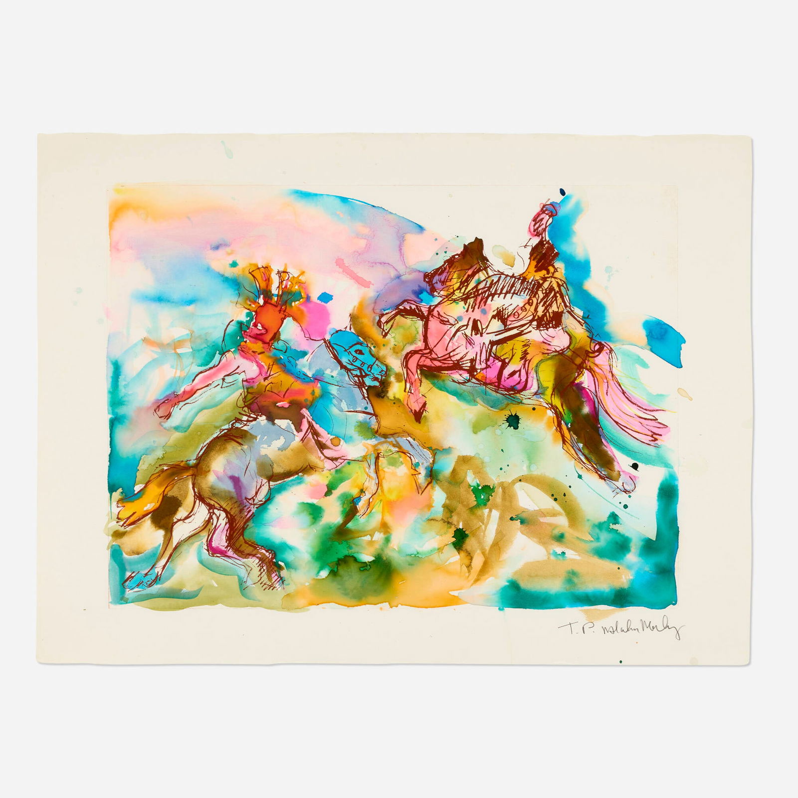 Malcolm Morley, Untitled: Malcolm Morley Untitled 1977-78screenprint with ink and watercolor on paper 22.125 h x 29.75 w in (56 x 76 cm) Signed to lower right 'T.P. Malcolm Morley'. This work is a trial proof apart fro