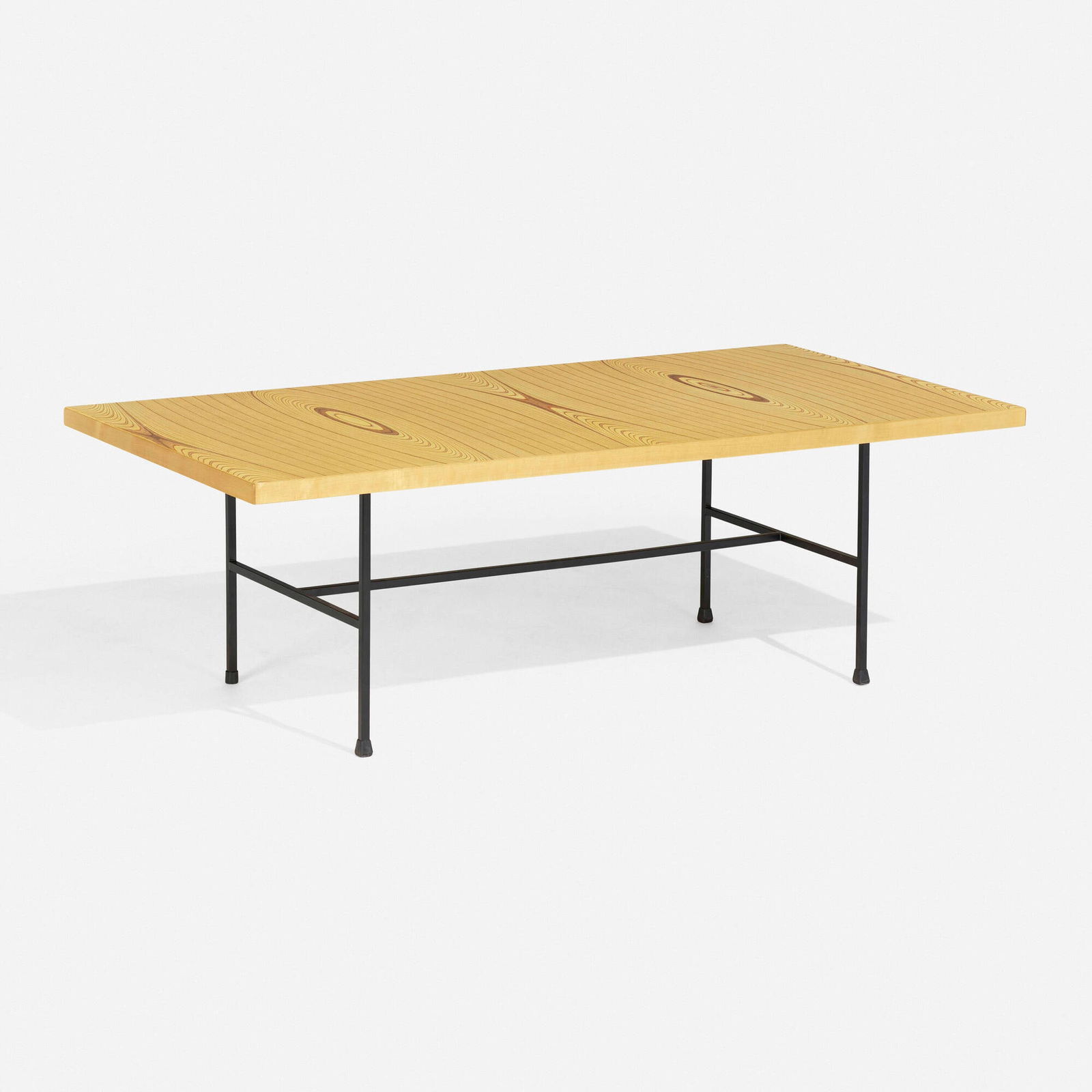 Tapio Wirkkala, Coffee table, model 9011: Tapio Wirkkala Coffee table, model 9011 AskoFinland, 1958 / c. 1995laminated birch and hazel wood, painted steel, rubber 16 h x 49 w x 24.5 d in (41 x 124 x 62 cm) Brass manufacturer's l