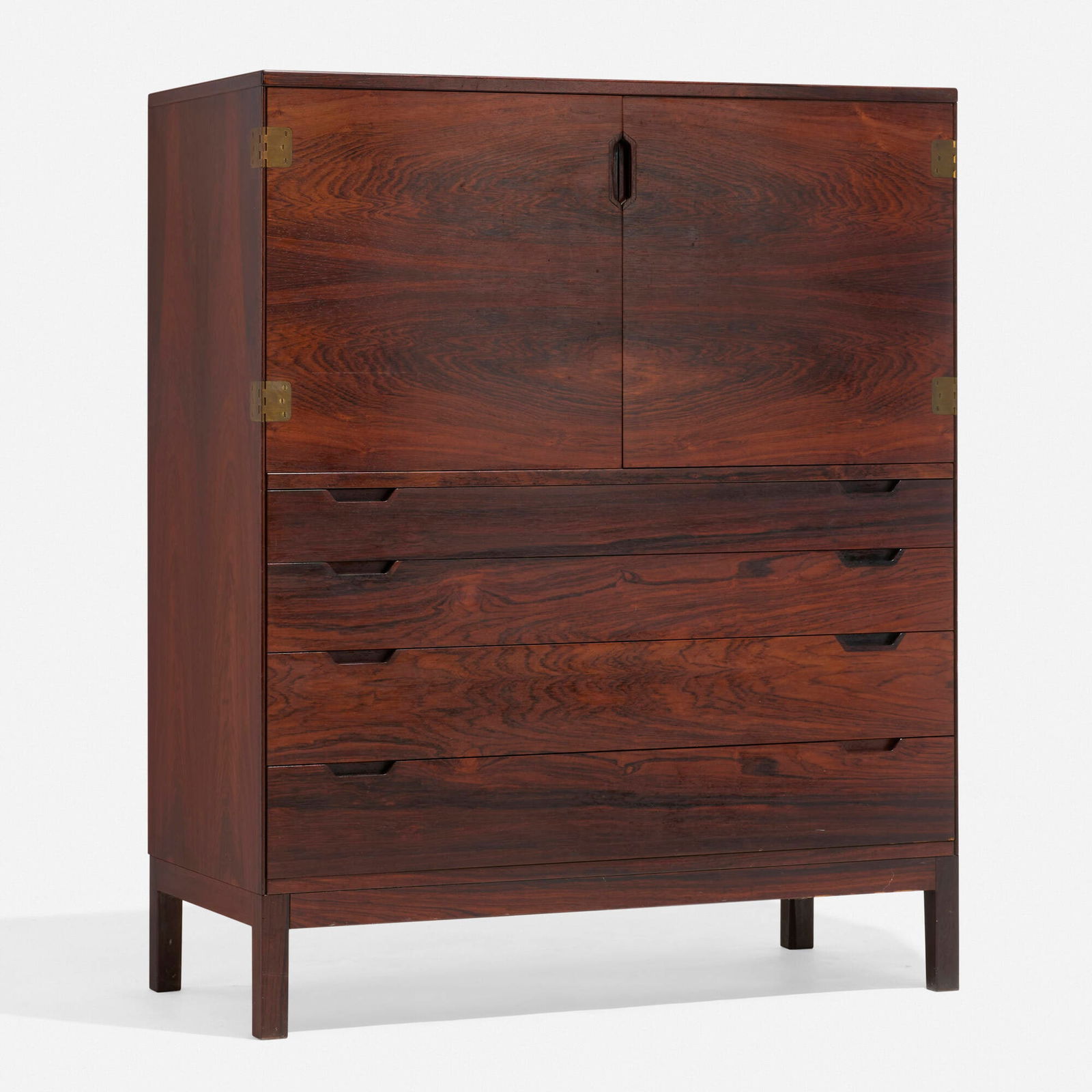 Svend Langkilde, Cabinet: Svend Langkilde Cabinet Langkilde MoblerDenmark, c. 1965rosewood, brass 47.25 h x 38.75 w x 18.5 d in (120 x 98 x 47 cm) Cabinet features two doors concealing four drawers and two shelve