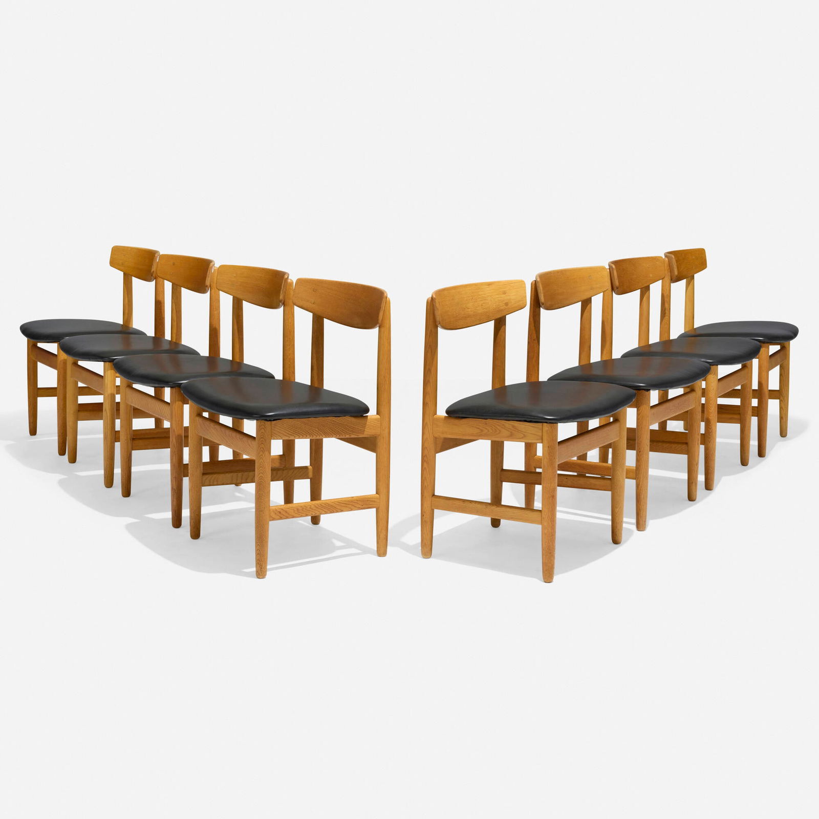 Borge Mogensen, Oresund dining chairs, set of eight: Borge Mogensen Oresund dining chairs, set of eight Karl Andersson & SonerDenmark / Sweden, c. 1955oak, leather upholstery 29.25 h x 20.5 w x 18.5 d in (74 x 52 x 47 cm) This