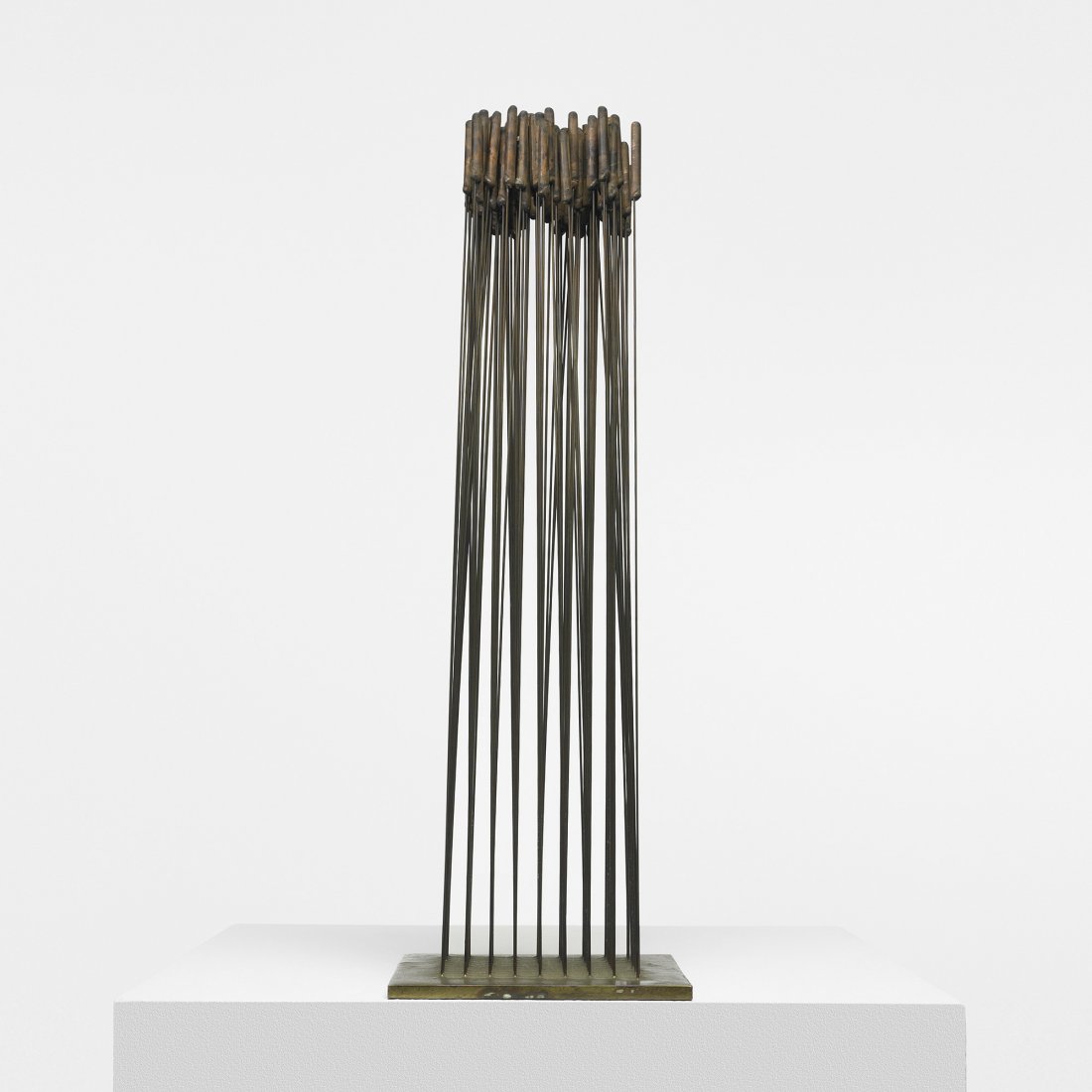 Harry Bertoia untitled (Sonambient): Harry Bertoia untitled (Sonambient) USA, c. 1968 beryllium copper, brass, silver 5.75 w x 5.75 d x 17.75 h inches This work is comprised of ninety-nine rods in a nine by eleven configuration. Sold wit