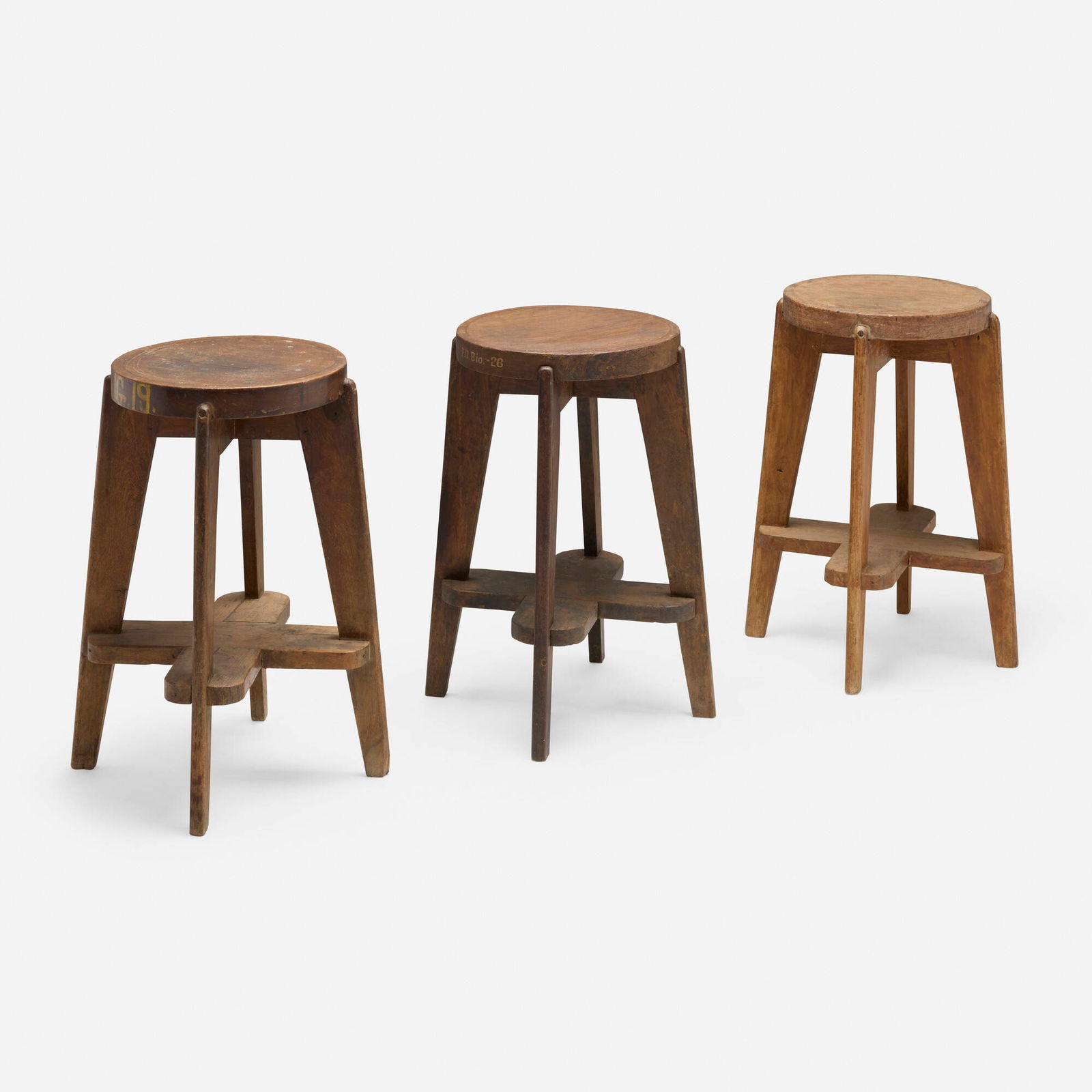 Pierre Jeanneret, High stools from the Scientific Block, Punjab University, Chandigarh, set of three (1 of 4)