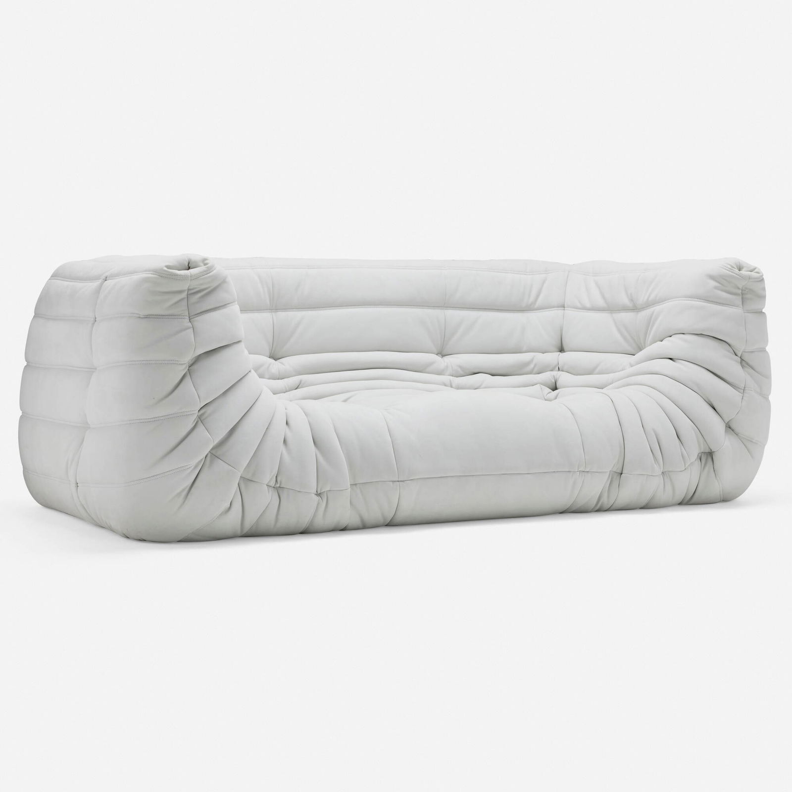 Michel Ducaroy, Togo sofa: Michel Ducaroy Togo sofa Ligne RosetFrance, 1973 / c. 2000Alcantara upholstery 27.5 h x 77.5 w x 42 d in (70 x 197 x 107 cm) Fabric manufacturer's label to reverse 'Ligne Roset Made in F