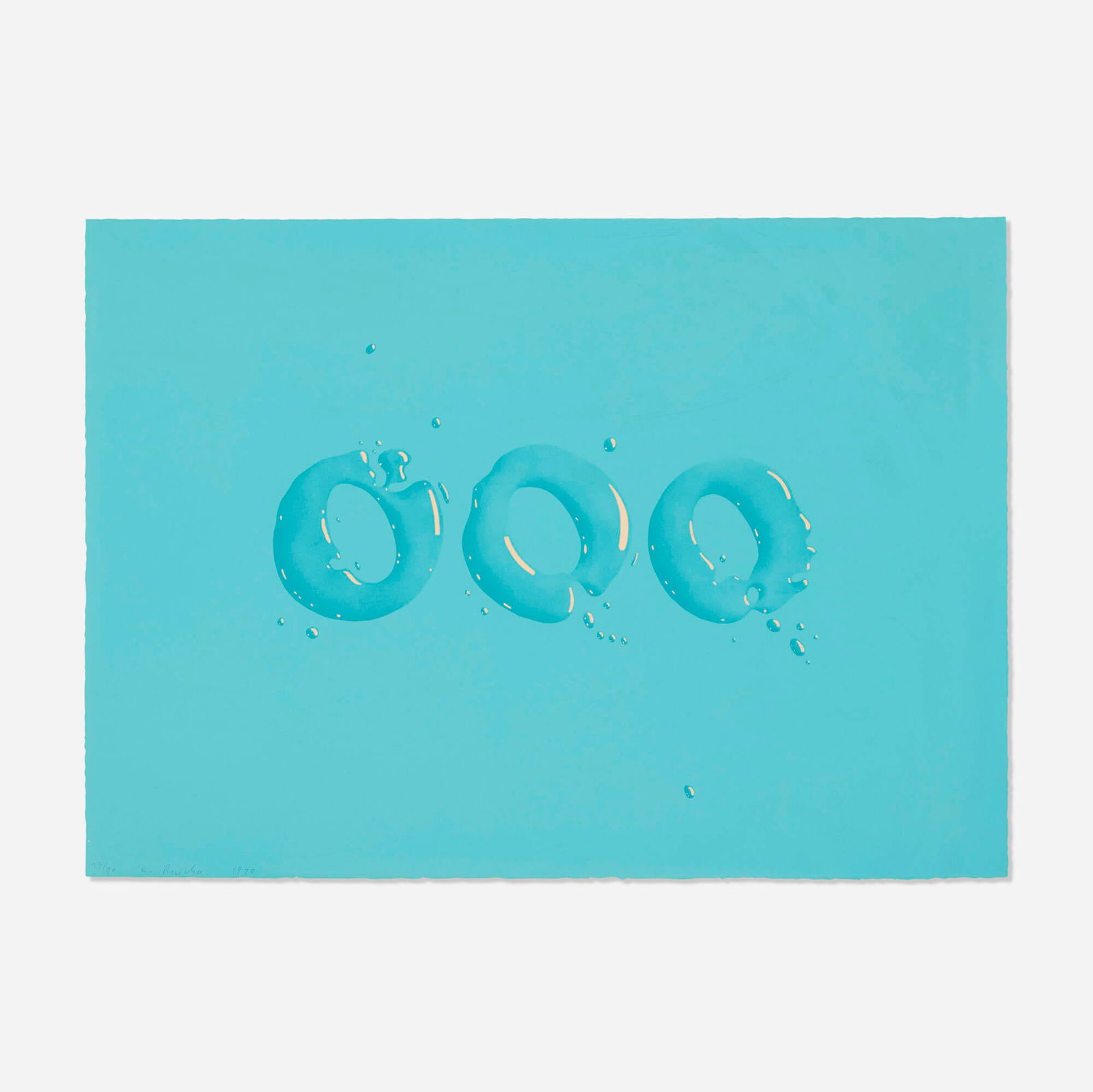 Ed Ruscha, OOO: Ed Ruscha OOO 1970lithograph in colors on Arches 20.125 h x 28 w in (51 x 71 cm) Signed, dated and numbered to lower edge '73/90 E. Ruscha 1970'. This work is number 73 from the edition of 90