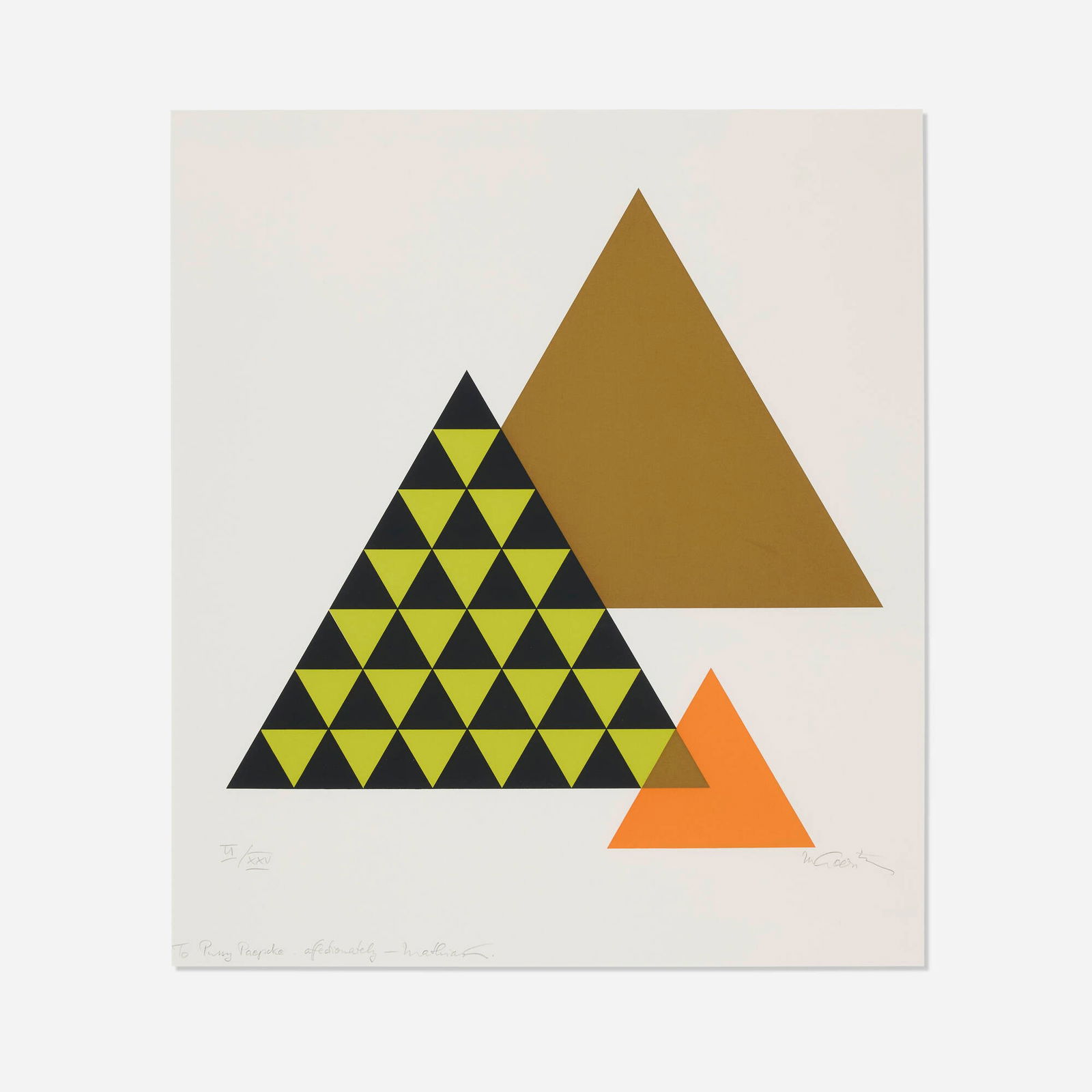 Mathias Goeritz, Untitled: Mathias Goeritz Untitled c. 1980screenprint in colors image: 19.25 h x 19.25 w in (49 x 49 cm) sight: 24.75 h x 23.75 w in (63 x 60 cm) Signed, numbered and inscribed to lower edge 'VI/XXV