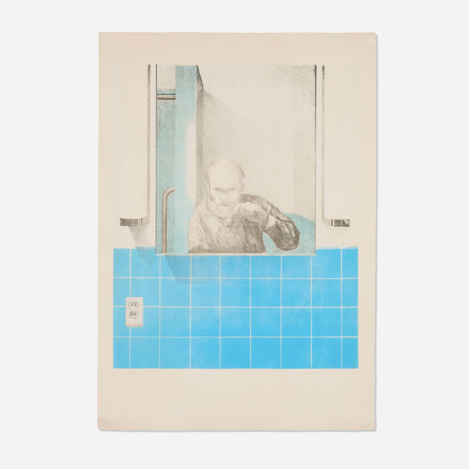 Robert Bechtle, Man Brushing his Teeth: Robert Bechtle Man Brushing his Teeth 1967lithograph in colors image: 22.625 h x 18.25 w in (57 x 46 cm) sheet: 29.625 h x 20.5 w in (75 x 52 cm) Signed, dated and numbered to lower edge '8