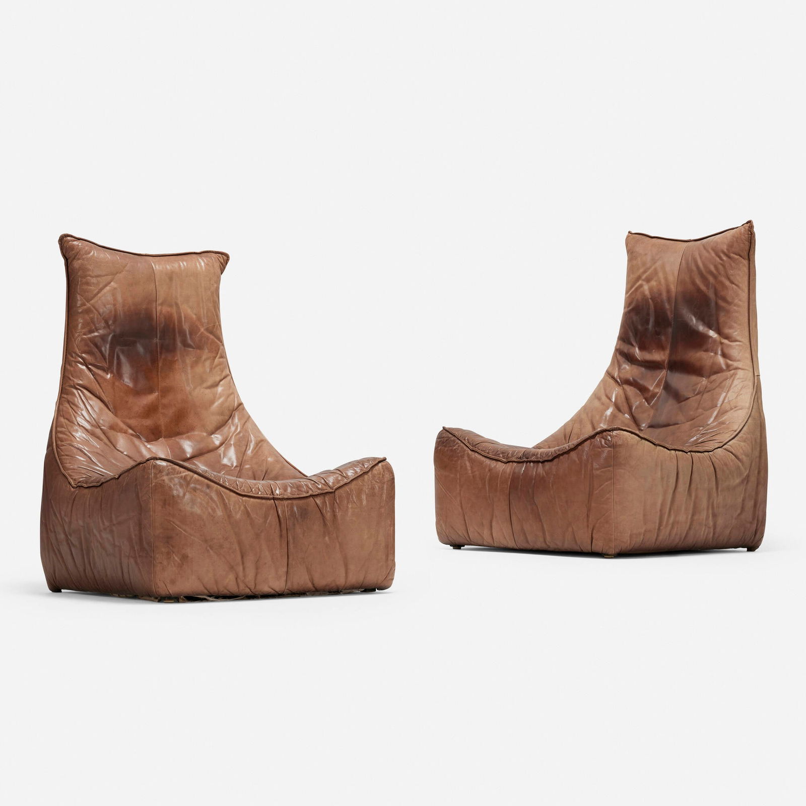 Gerard van den Berg, Rock lounge chairs, pair: Gerard van den Berg Rock lounge chairs, pair MontisThe Netherlands, c. 1975leather 45.5 h x 33 w x 33 d in (116 x 84 x 84 cm) This work will ship from Los Angeles, Californi