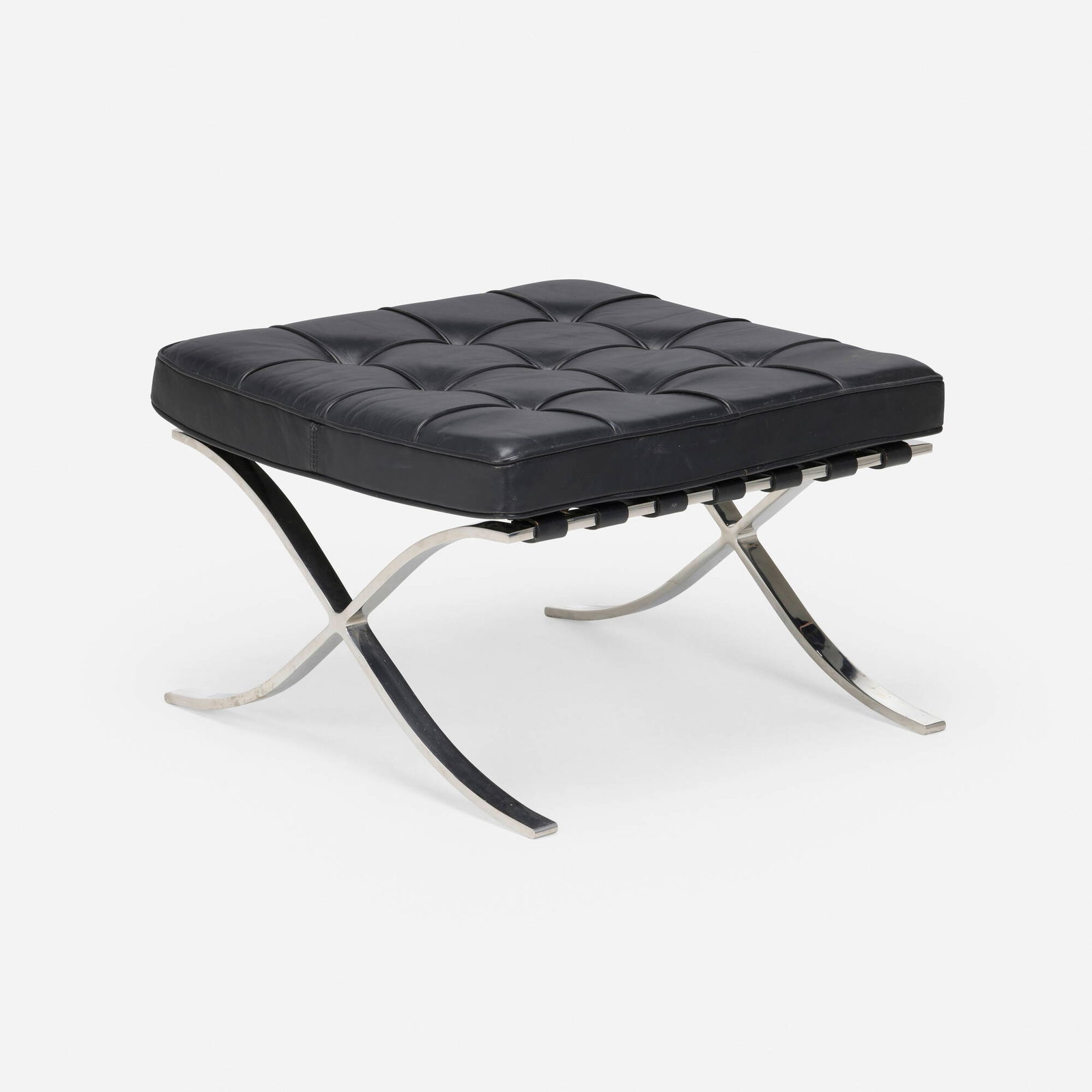 Ludwig Mies van der Rohe, Barcelona ottoman: Ludwig Mies van der Rohe Barcelona ottoman KnollStudio Germany / USA, 1929 / 2005 chrome-plated steel, leather upholstery 16.5 h x 25 w x 23.75 d in (42 x 63 x 60 cm) Incised manufacturer'