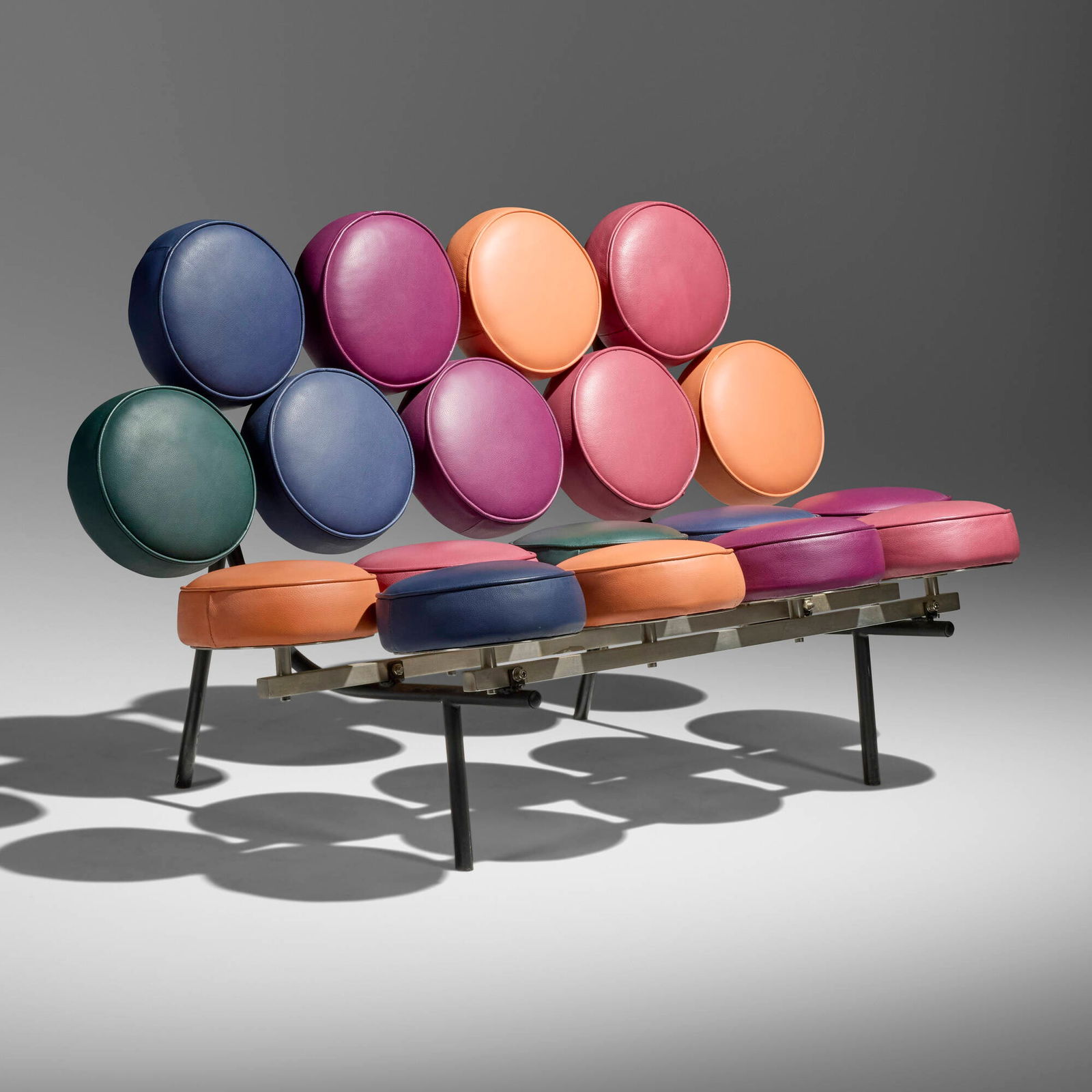 After George Nelson & Associates, Sofa: After George Nelson & Associates Sofa USA, c. 2000enameled steel, aluminum, vinyl, brushed steel 31 h x 51.5 w x 29 d in (79 x 131 x 74 cm) This work will ship from Los Angeles, C