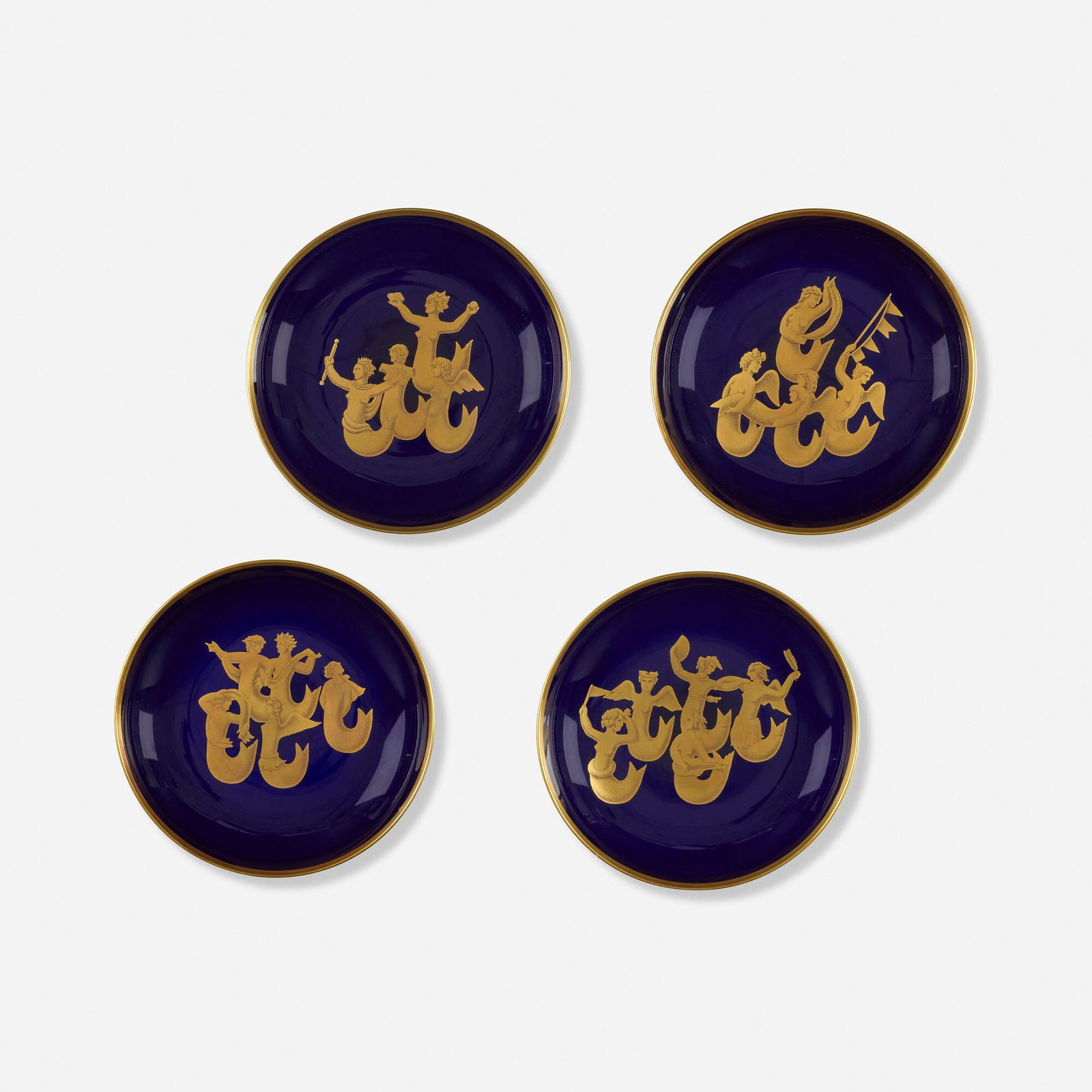 Gio Ponti, La migrazione delle sirene plates, set of four: Gio Ponti La migrazione delle sirene plates, set of four Richard GinoriItaly, c. 1928 / c. 2015glazed and transfer-printed porcelain 1.625 h x 9.25 dia in (4 x 23 cm) Stamped manufacture