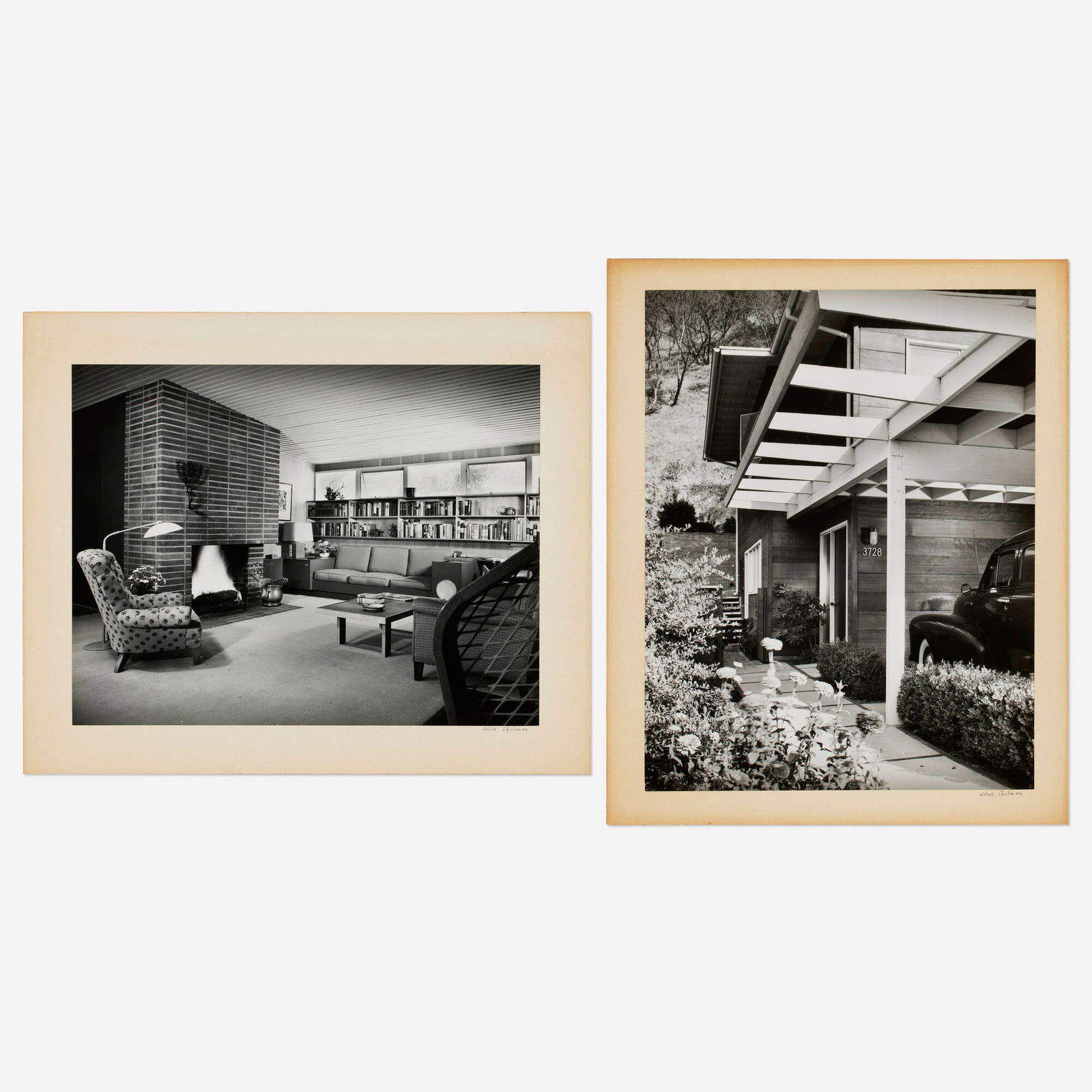 Julius Shulman, Richard Neutra's Hammerman Residence (two works): Julius Shulman Richard Neutra's Hammerman Residence (two works) c. 1954gelatin silver print mounted to board 9.125 h x 7.125 w in (23 x 18 cm) 6.625 h x 8.5 w in (17 x 22 cm) Signed to lowe
