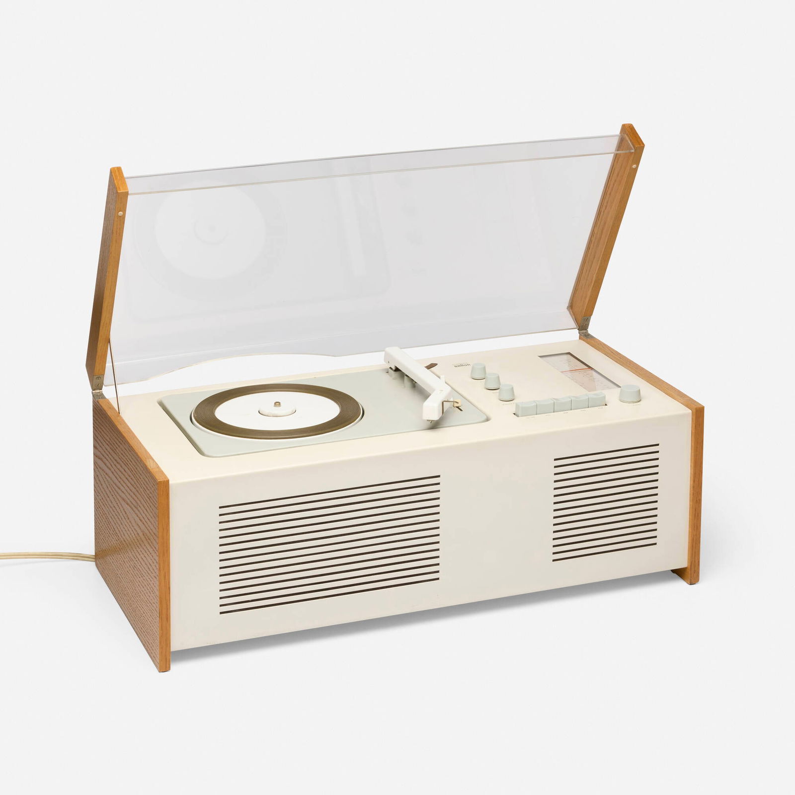 Dieter Rams and Hans Gugelot, SK 61 Phonosuper radiogram: Dieter Rams and Hans Gugelot SK 61 Phonosuper radiogram Braun AGGermany, 1961enameled steel, ash, enameled aluminum, plastic 9.5 h x 23 w x 11.5 d in (24 x 58 x 29 cm) Paper manufacturer
