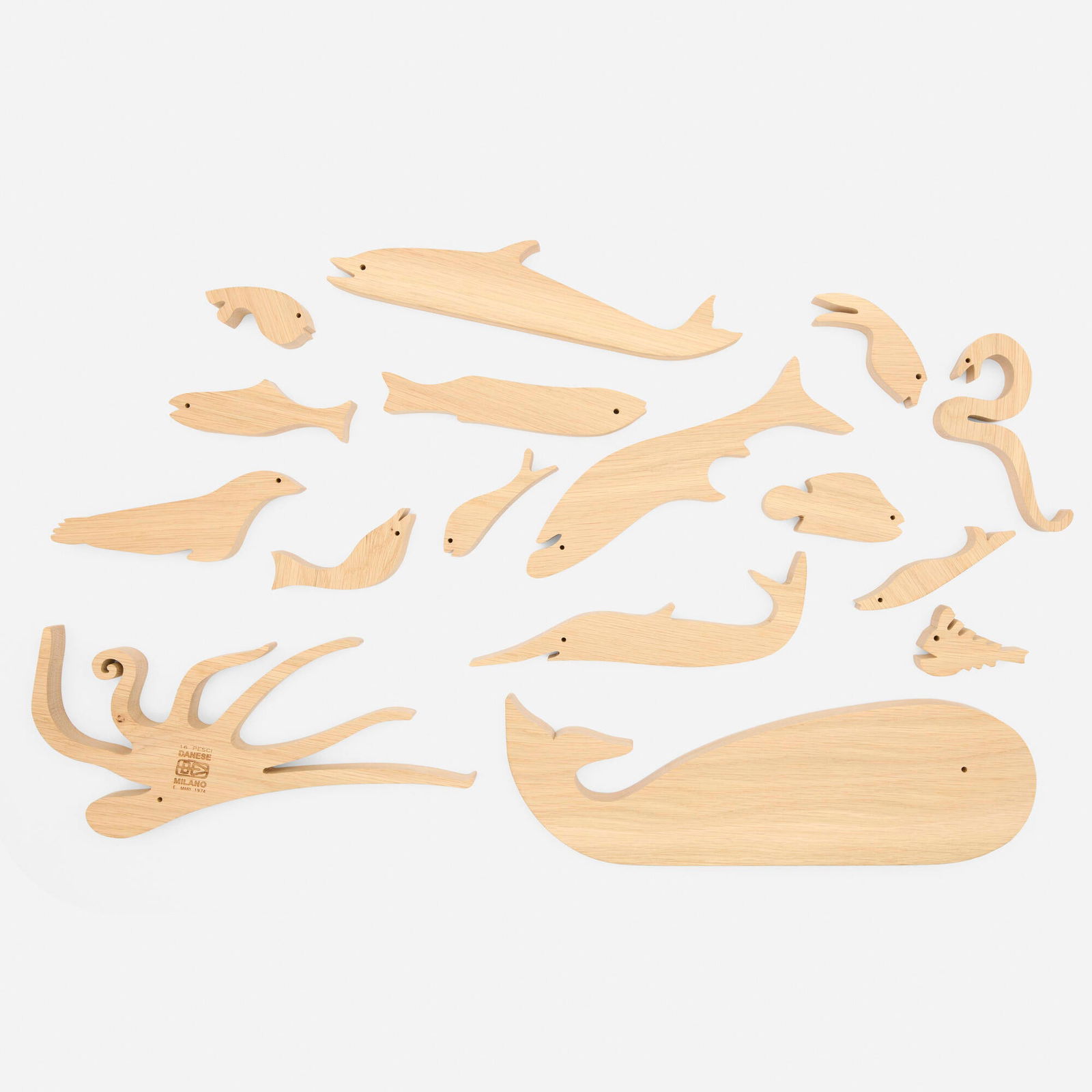 Enzo Mari, Pesci: Enzo Mari Pesci DaneseItaly, 1974 / 2004oak 1.125 h x 13.5 w x 9.75 d in (3 x 34 x 25 cm) This lot is being sold to benefit A Brain Tumor and A Dream, a non-profit founded by Lawrence La