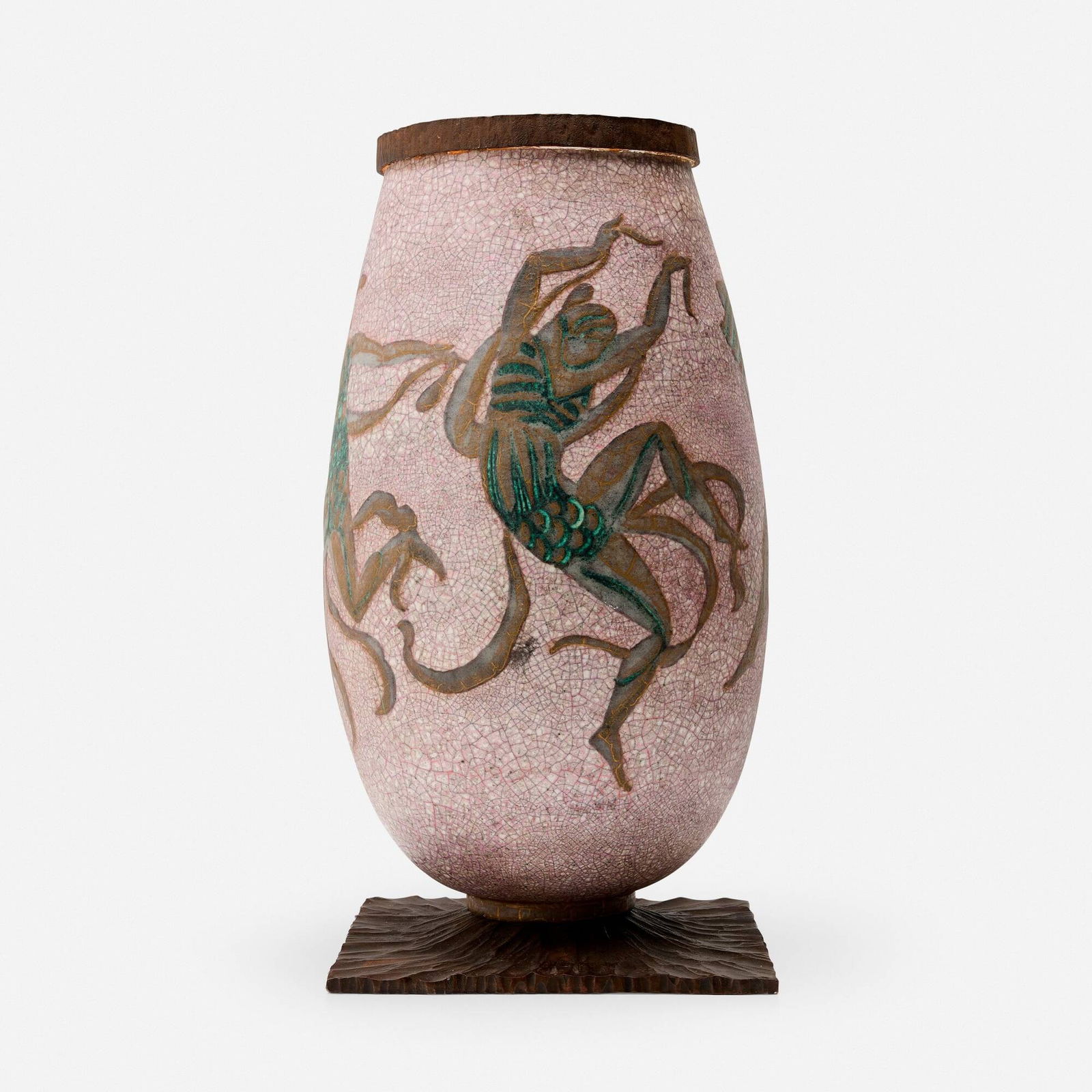 Jean Mayodon and Raymond Subes, Important vase: Jean Mayodon and Raymond Subes Important vase France, c. 1935glazed stoneware, iron 16 h x 8 w x 8 d in (41 x 20 x 20 cm) Provenance: Galerie Yves Gastou, Paris | Acquired fro