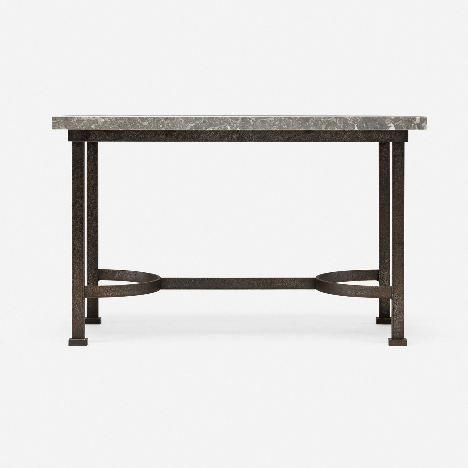Andre Arbus and Gilbert Poillerat, Console table: Andre Arbus and Gilbert Poillerat Console table France, c. 1945marble, patinated wrought iron 29.25 h x 47.25 w x 30.5 d in (74 x 120 x 77 cm) Provenance: Galerie Yves Gastou,