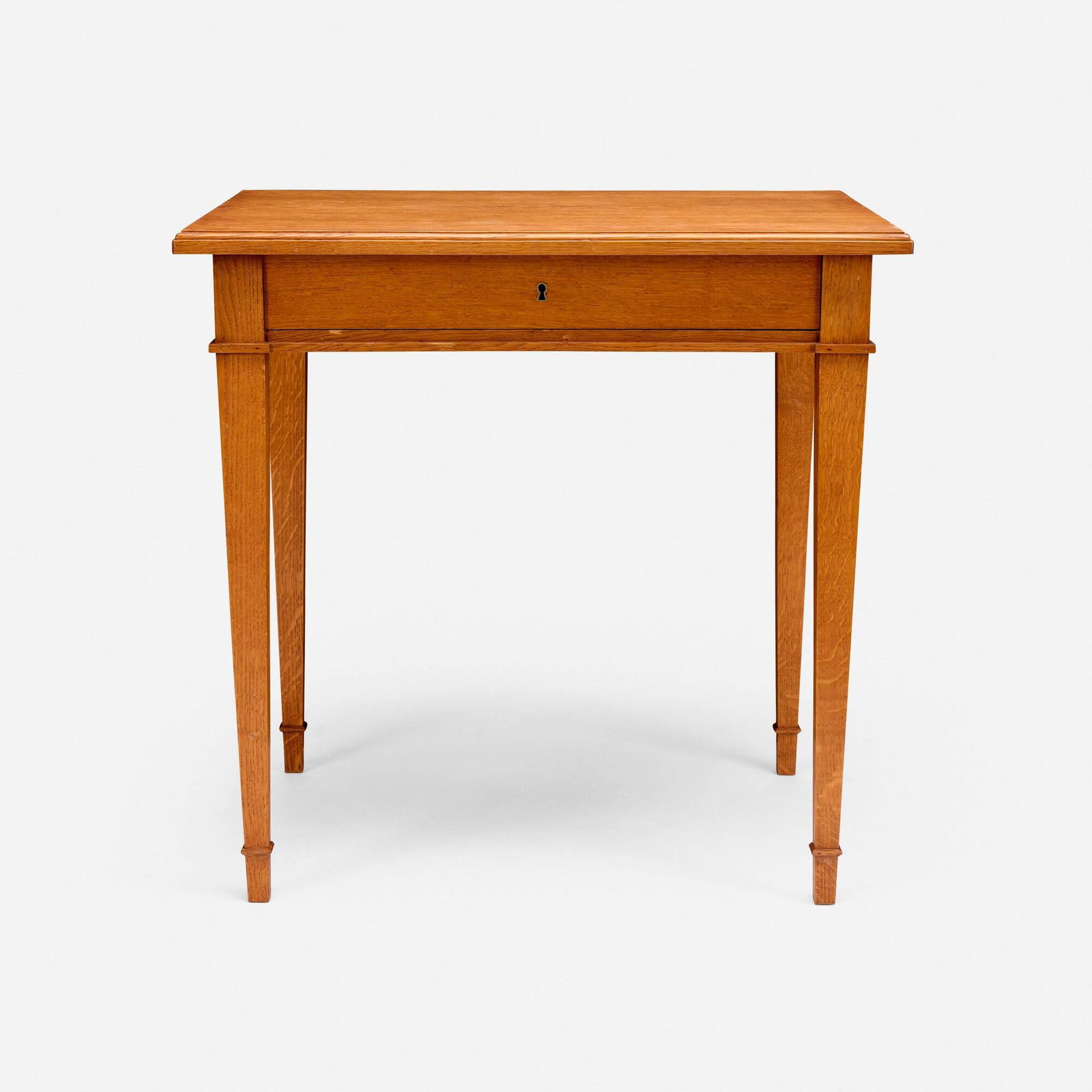 Andre Arbus, Writing desk: Andre Arbus Writing desk France, c. 1950oak, brass 30.75 h x 31.5 w x 23.75 d in (78 x 80 x 60 cm) Desk features one lockable drawer. Provenance: Galerie Yves Gastou, P