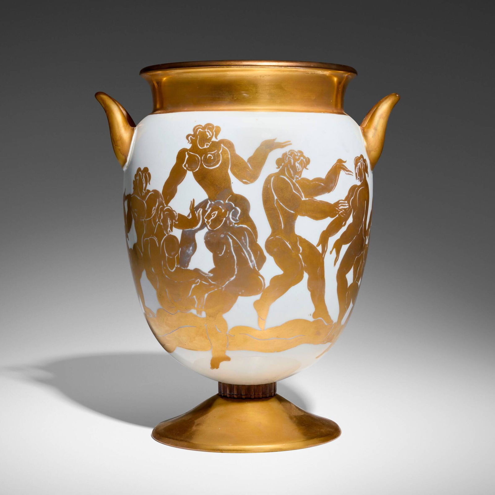 Jean Mayodon and Raymond Subes, Important vase: Jean Mayodon and Raymond Subes Important vase Manufacture Nationale de SevresFrance, c. 1930porcelain, gilt bronze, copper 13 h x 11 w x 8.5 d in (33 x 28 x 22 cm) Gilt signature to unde