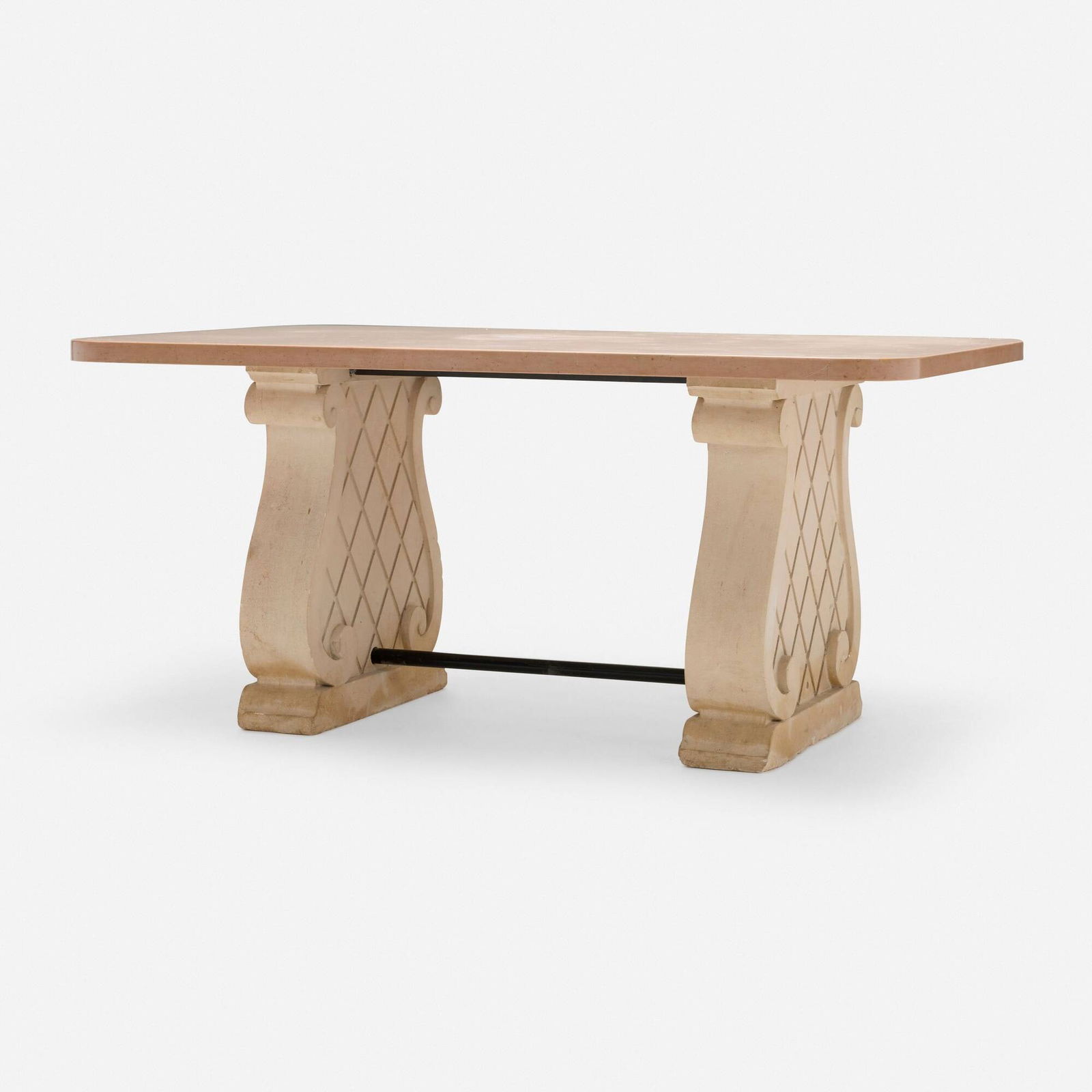 Jean Pascaud, Dining table: Jean Pascaud Dining table France, c. 1935polished stone, carved sandstone, iron 27.75 h x 61 w x 37.5 d in (70 x 155 x 95 cm) Provenance: Galerie Yves Gastou, Paris | Acquired