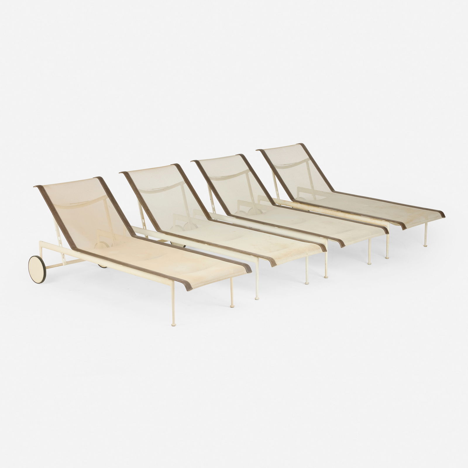 Richard Schultz, 1966 chaise lounges, set of four: Richard Schultz 1966 chaise lounges, set of four Knoll InternationalUSA, 1966 / c. 1970enameled aluminum, nylon, vinyl 35.75 h × 25.5 w × 73.5 d in (91 × 65 × 187 cm)
