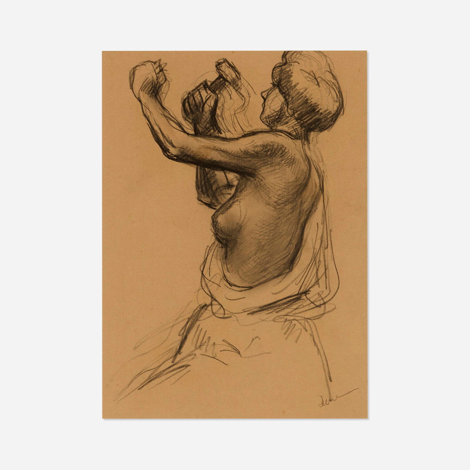 Maximilien Luce, A female sculptor, naked to the waist: Maximilien Luce A female sculptor, naked to the waist black chalk and stump on light brown paper 12.625 h x 8.875 w in (32 x 23 cm) Signed to lower right 'Luce'. Provenance: