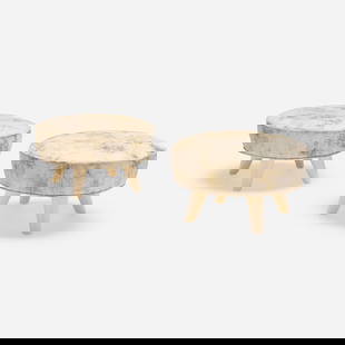 William (Billy) Haines, Swivel stools, pair: William (Billy) Haines Swivel stools, pair USA, c. 1955upholstery, painted wood 12.000 h x 21.000 dia in (30 x 53 cm) Provenance: Christie's, Los Angeles, Innovators of 20t
