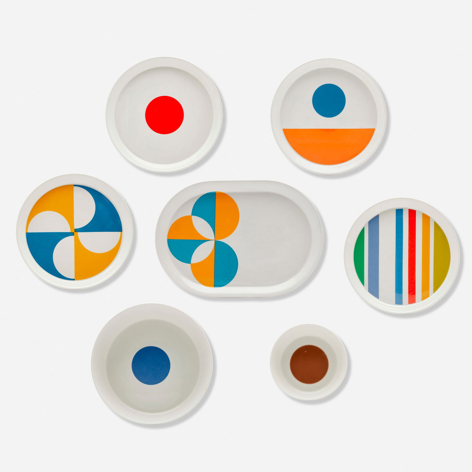 Gio Ponti, Fantasia Italiana tableware: Gio Ponti Fantasia Italiana tableware Franco PozziItaly, 1967transfer-printed porcelain largest: 1.250 h x 14.500 w x 10.000 d in (3 x 37 x 25 cm) smallest: 1.750 h x 6.625 dia in (4 x 17 cm