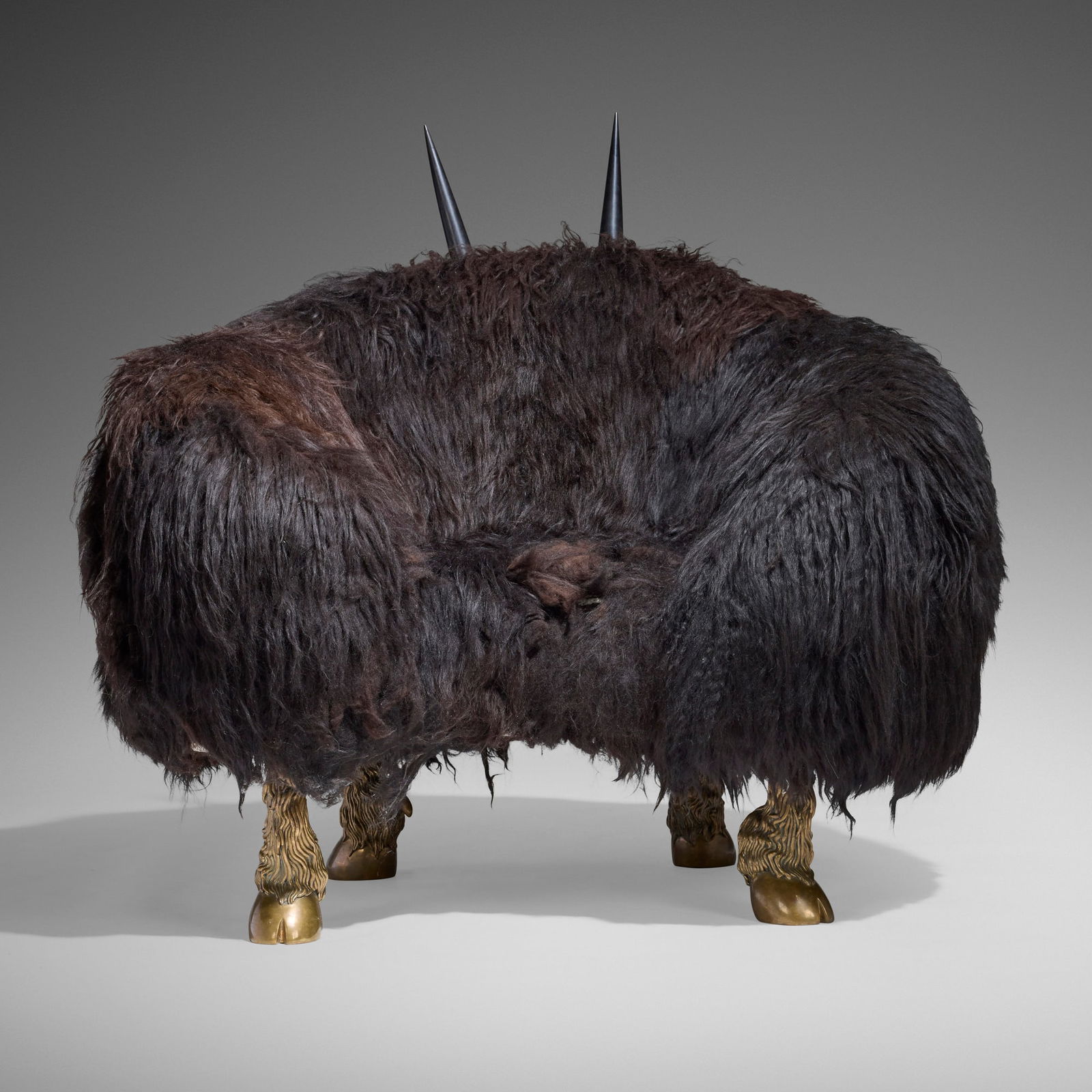 The Haas Brothers (Nikolai and Simon Haas), Beast Club Chair: The Haas Brothers (Nikolai and Simon Haas) Beast Club Chair USA, 2013sheepskin, bronze, ebony 49.000 h x 47.000 w x 40.000 d in (124 x 119 x 102 cm) Plaque with signature and date to underside