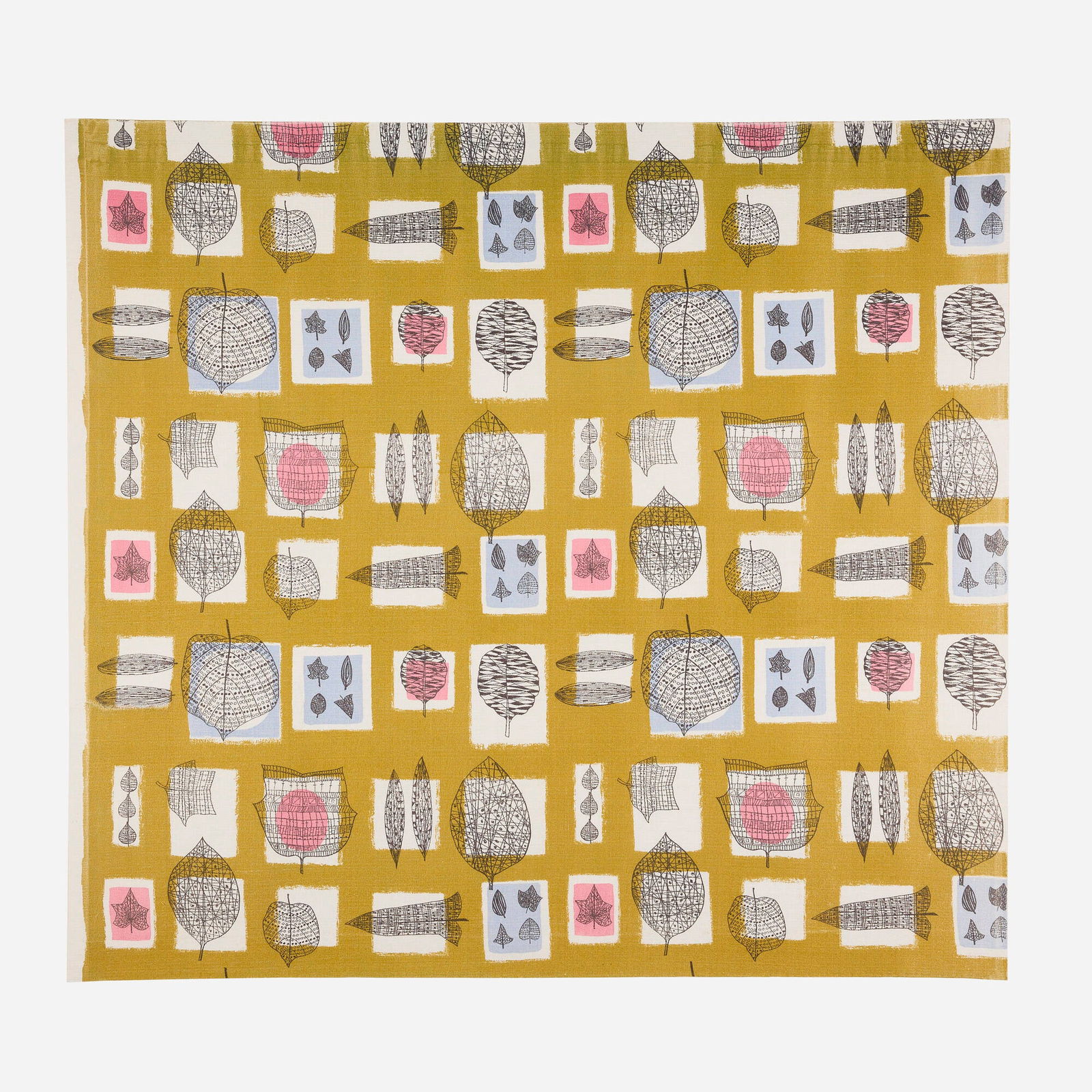 Lucienne Day, Fall: Lucienne Day Fall Edinburgh WeaversUnited Kingdom, 1952screen-printed cotton crepe 41.5 h x 45.5 w in (105 x 116 cm) Sold with a custom archival frame. Provenance: