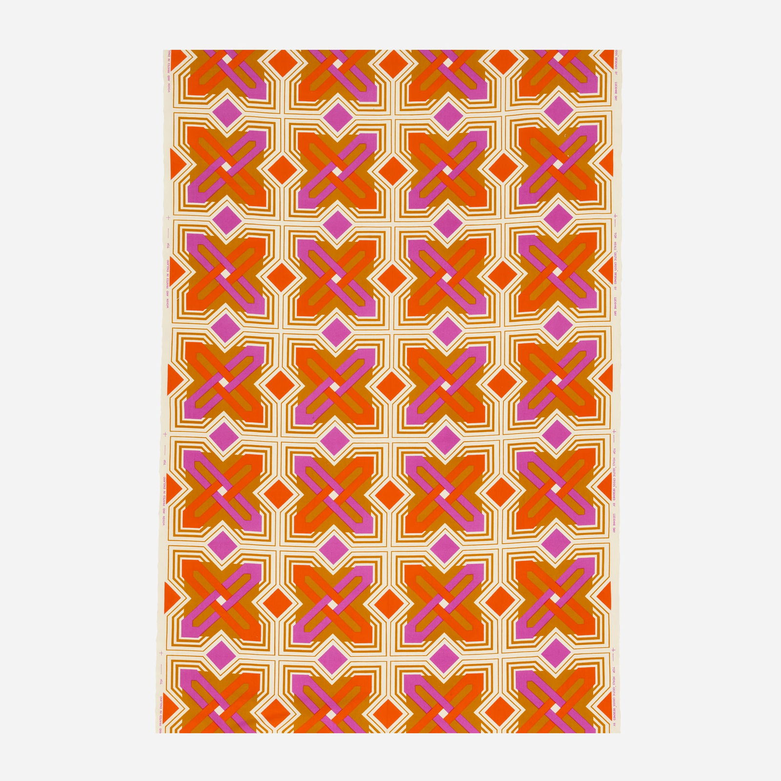 Lucienne Day, Celtic Cross: Lucienne Day Celtic Cross Heal's FabricsUnited Kingdom, 1969screen-printed cotton 47 w x 73 l in (119 x 185 cm) Printed manufacturer's mark to edges 'Heal's "Celtic Cross" designed by Lu