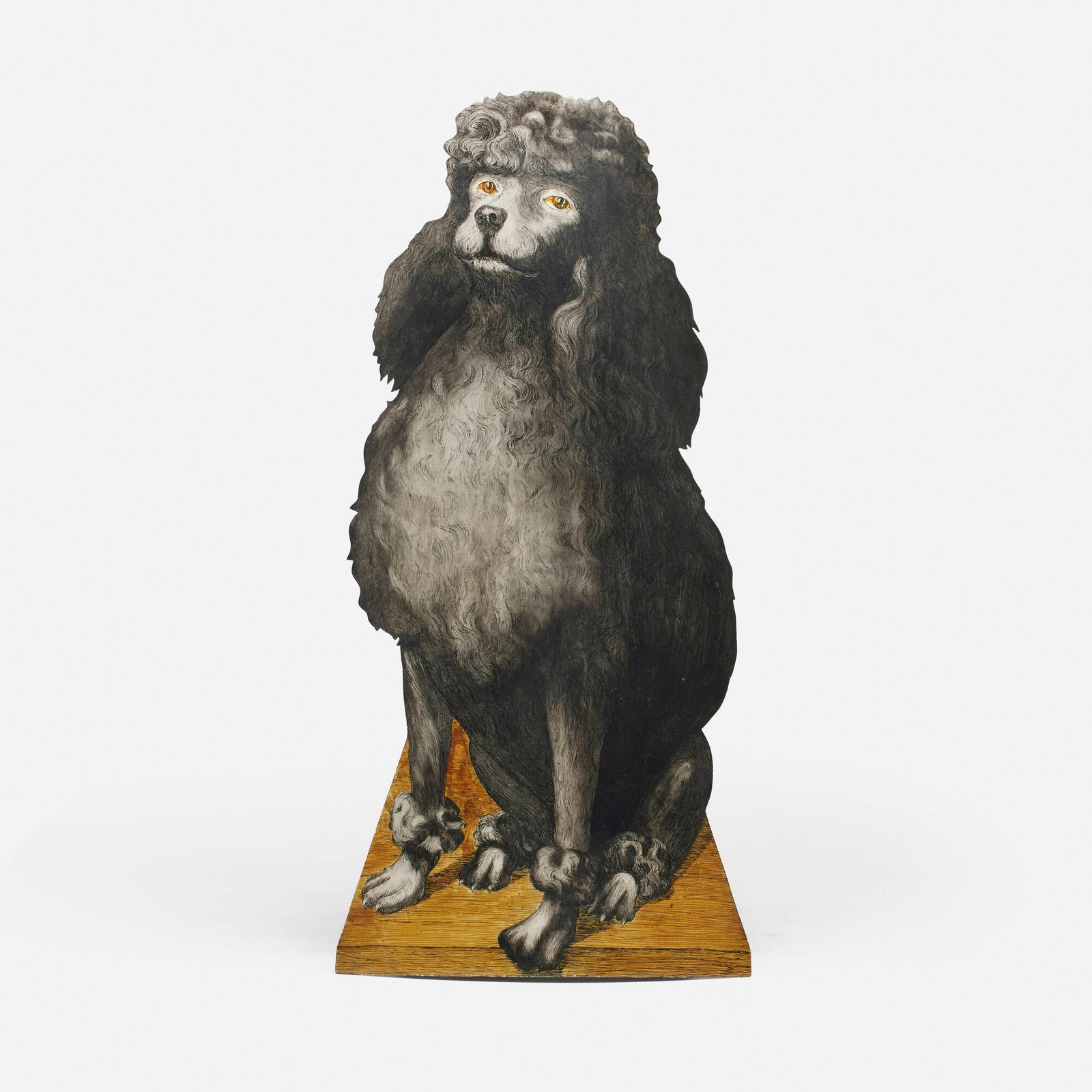 Piero Fornasetti, Barbone umbrella stand: Piero Fornasetti Barbone umbrella stand Fornasetti Milano Italy, c. 1960 screenprint transfer on metal with hand-painting, plastic 34 h x 16 w x 6.5 d in (86 x 41 x 17 cm) This work has be