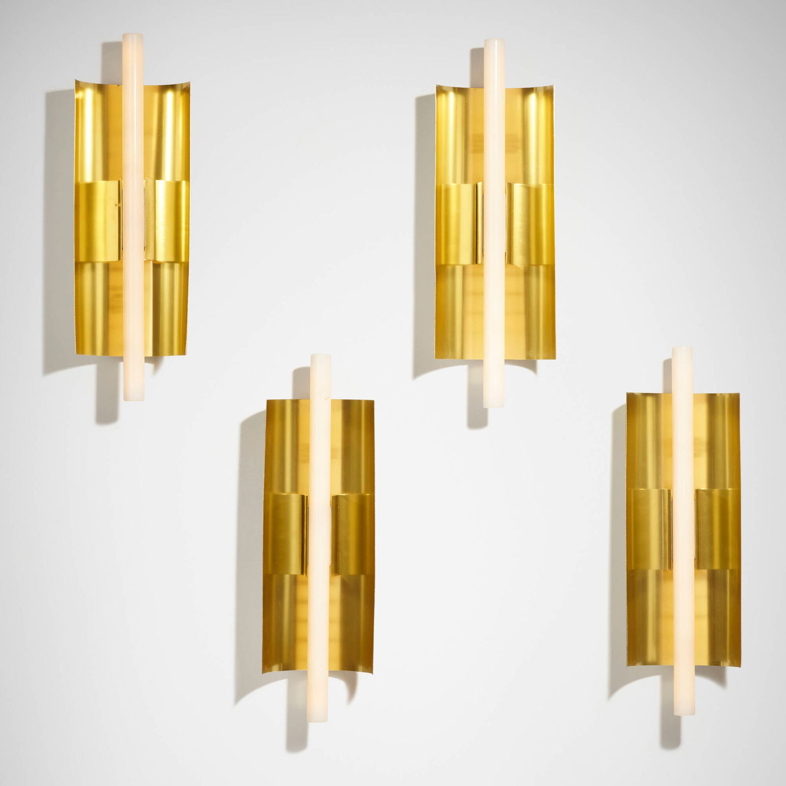 After Gio Ponti, Wall sconces, set of four: After Gio Ponti Wall sconces, set of four CandleItaly, 1964 / c. 2000brass 19.5 h x 6 w x 3.5 d in (50 x 15 x 9 cm) This work will ship from Lambertville, New Jersey.