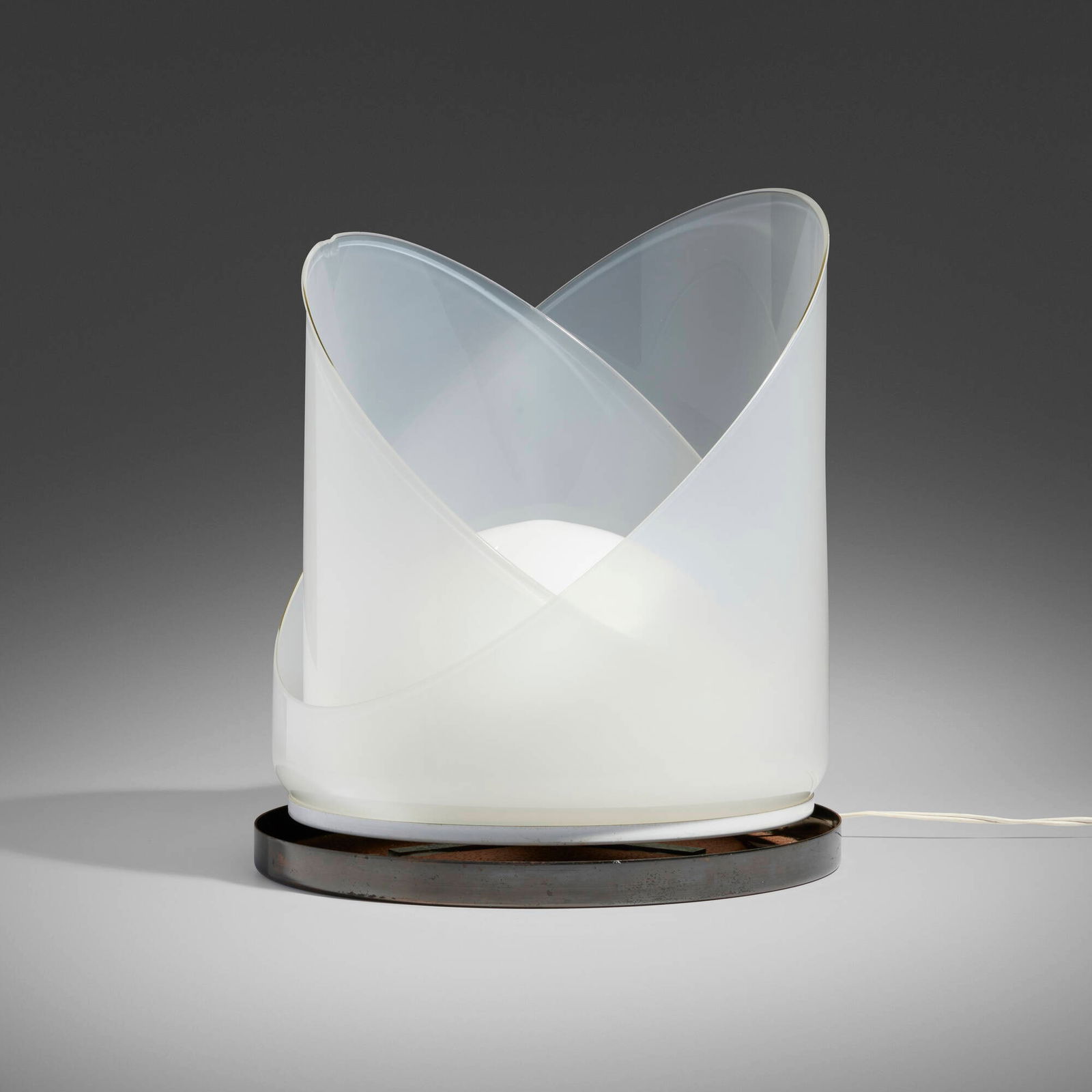 Carlo Nason, Table lamp, model LT 300: Carlo Nason Table lamp, model LT 300 A.V. MazzegaItaly, c. 1975glass, enameled steel and brass 15.375 h x 13.25 dia in (39 x 34 cm) Provenance: Collection of Brent Sikke