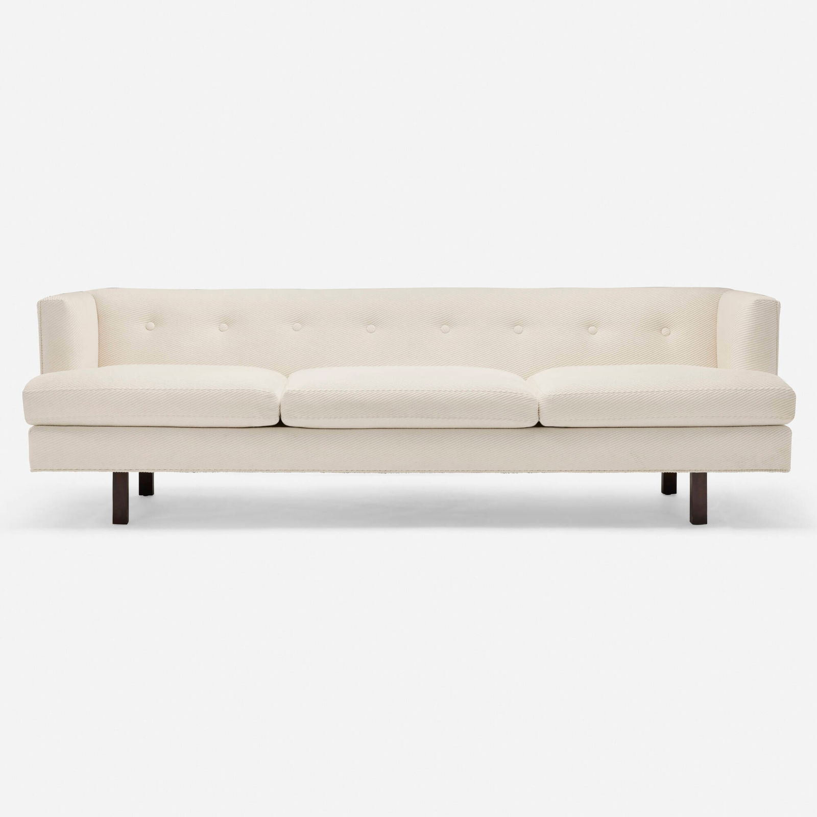 Edward Wormley, Sofa, model 2410: Edward Wormley Sofa, model 2410 DunbarUSA, c. 1955upholstery, mahogany 28.25 h x 96 w x 34 d in (72 x 244 x 86 cm) Literature: Dunbar, manufacturer's catalog, unp