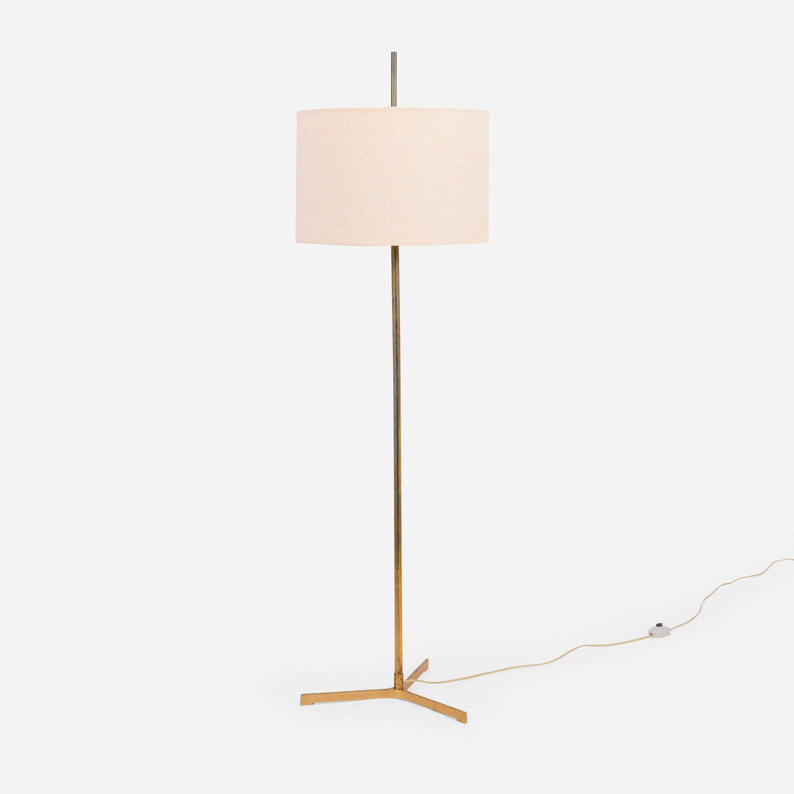 Jo Hammerborg, Floor lamp: Jo Hammerborg Floor lamp Fog & MorupDenmark, c. 1950brass, linen shade 60 h x 17.5 dia in (152 x 44 cm) This work will ship from Chicago, Illinois.