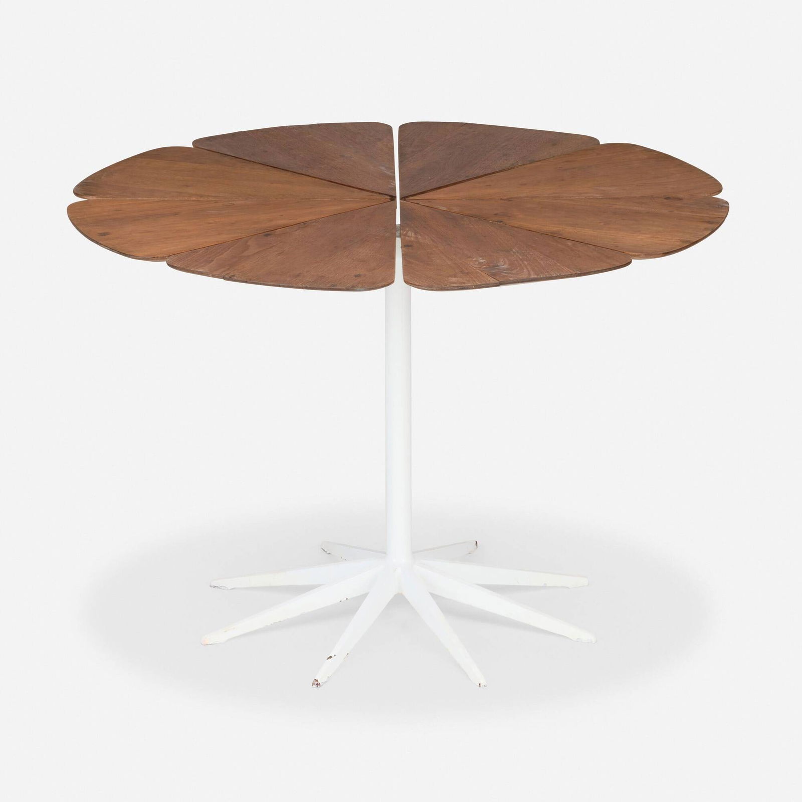 Richard Schultz, Petal dining table, model P320: Richard Schultz Petal dining table, model P320 Knoll AssociatesUSA, 1960enameled steel, walnut 28 h x 41.5 dia in (71 x 105 cm) Decal manufacturer label to underside 'Knoll Associates In