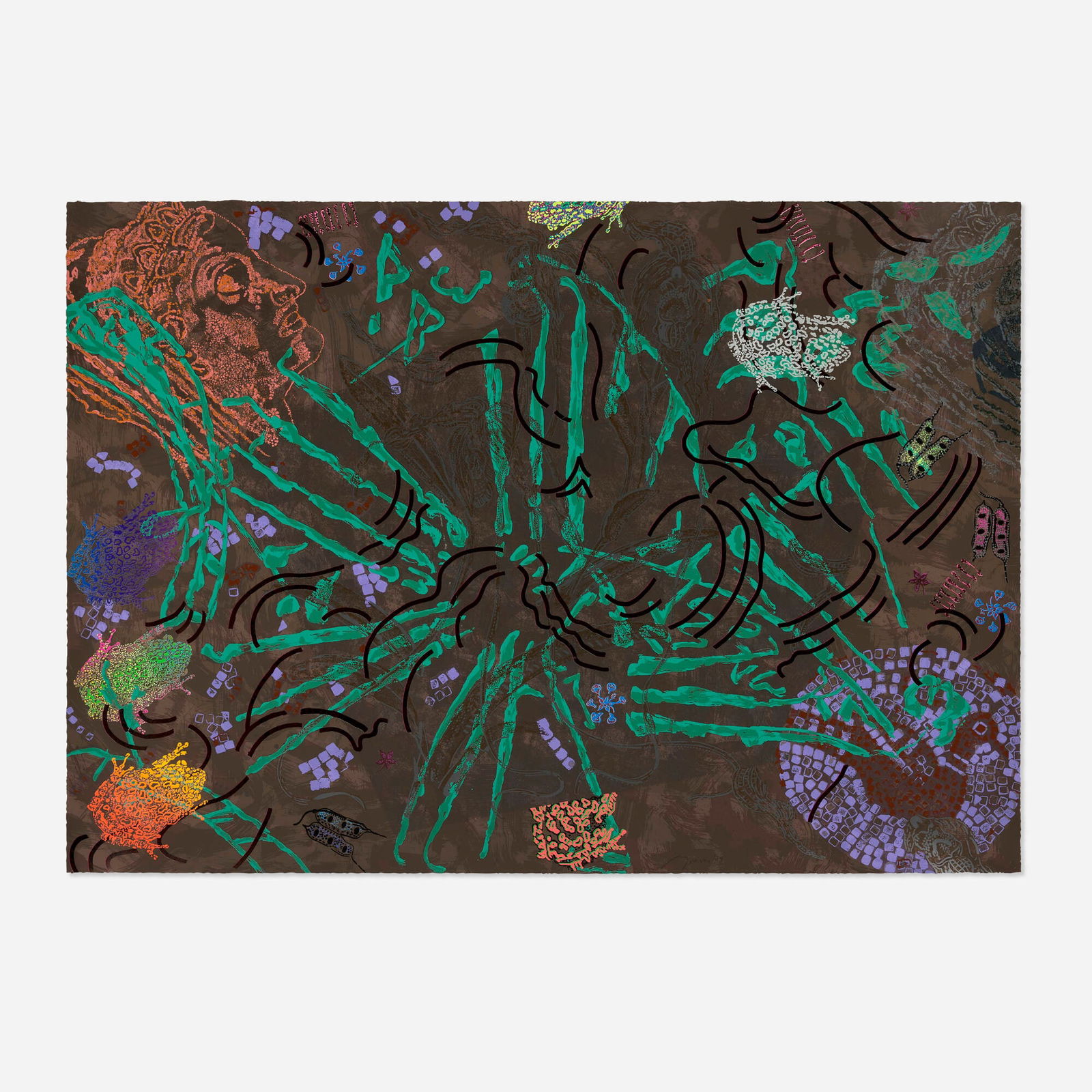 Nancy Graves, 75 x 75 (from the Simca Series): Nancy Graves 75 x 75 (from the Simca Series) 1984screenprint in colors 29.375 h x 41.625 w in (75 x 106 cm) Signed, dated and numbered to lower edge '64/75 Graves '84' with publisher's blindst