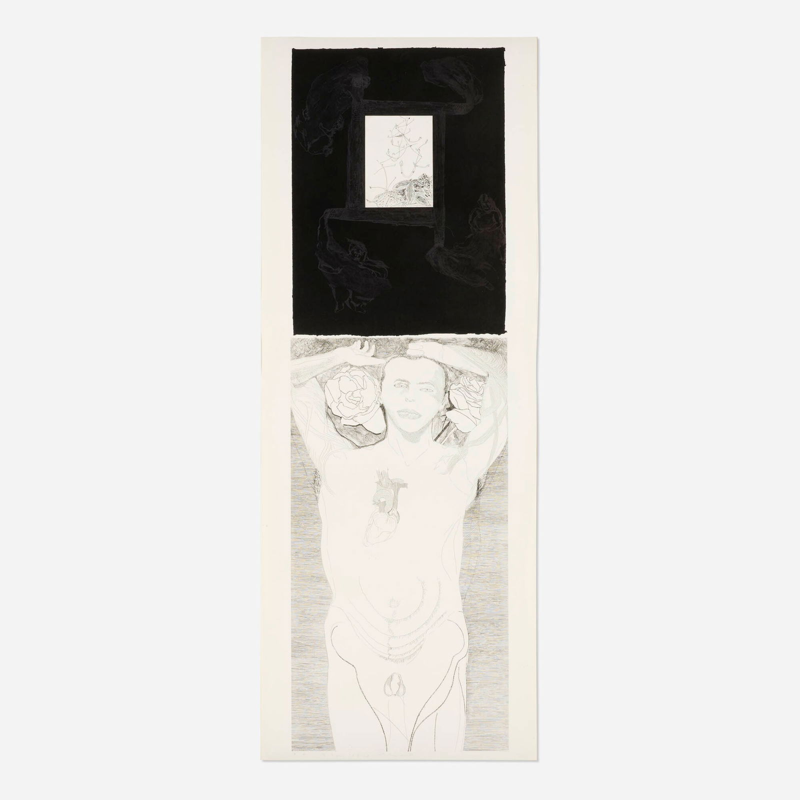 Francesco Clemente, Telemone #2 (from the Telemone series): Francesco Clemente Telemone #2 (from the Telemone series) 1981aquatint and drypoint etching with chine colle image: 60.625 h x 19 w in (154 x 48 cm) sheet: 62.5 h x 24 w in (159 x 61 cm) Si