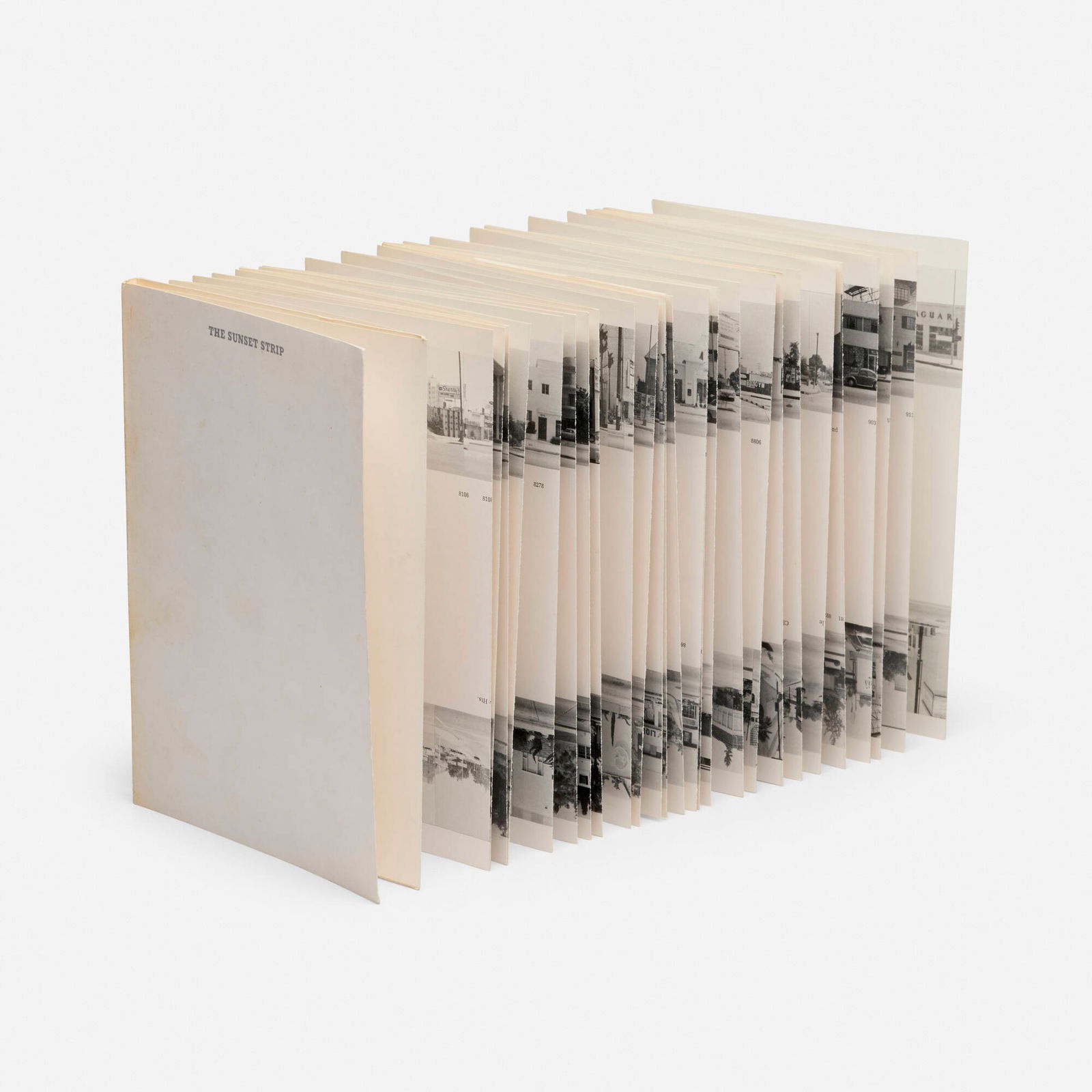 Ed Ruscha, Every Building on the Sunset Strip: Ed Ruscha Every Building on the Sunset Strip 1966black offset printing on white paper, folded and glued 7 h x 5.75 w x 0.24 d in (18 x 15 x 1 cm) This work is from the first edition of 1000 pu