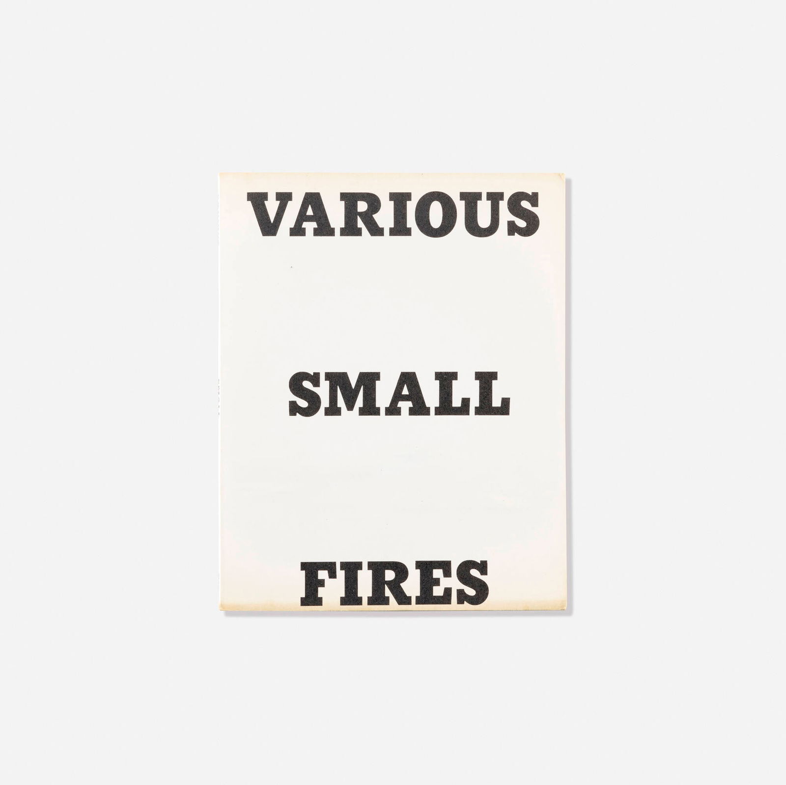 Ed Ruscha, Various Small Fires: Ed Ruscha Various Small Fires 1965black offset printing with yellow varnish tint overprint on 100 lb. white Vicksburg Vellum text paper 7 h x 5.5 w x 0.125 d in (18 x 14 x 0 cm) Signed and dat