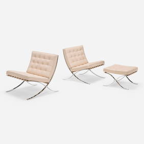Ludwig Mies van der Rohe, Barcelona chairs, pair and ottoman (1 of 6)