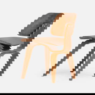 Charles and Ray Eames, Early DCW: Charles and Ray Eames Early DCW Evans Products/Herman Miller USA, 1945 ash plywood, rubber 29 h x 19.25 w x 21.5 d in (74 x 49 x 55 cm) This early example features a 5-2-5 screw configuration.