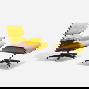 Charles and Ray Eames, 670 lounge chair and 671 ottoman: Charles and Ray Eames 670 lounge chair and 671 ottoman Herman Miller USA, 1956 / c. 1970 rosewood plywood, leather, enameled and brushed aluminum, rubber chair: 32 h x 33.5 w x 33.5 d in (81 x 85 x