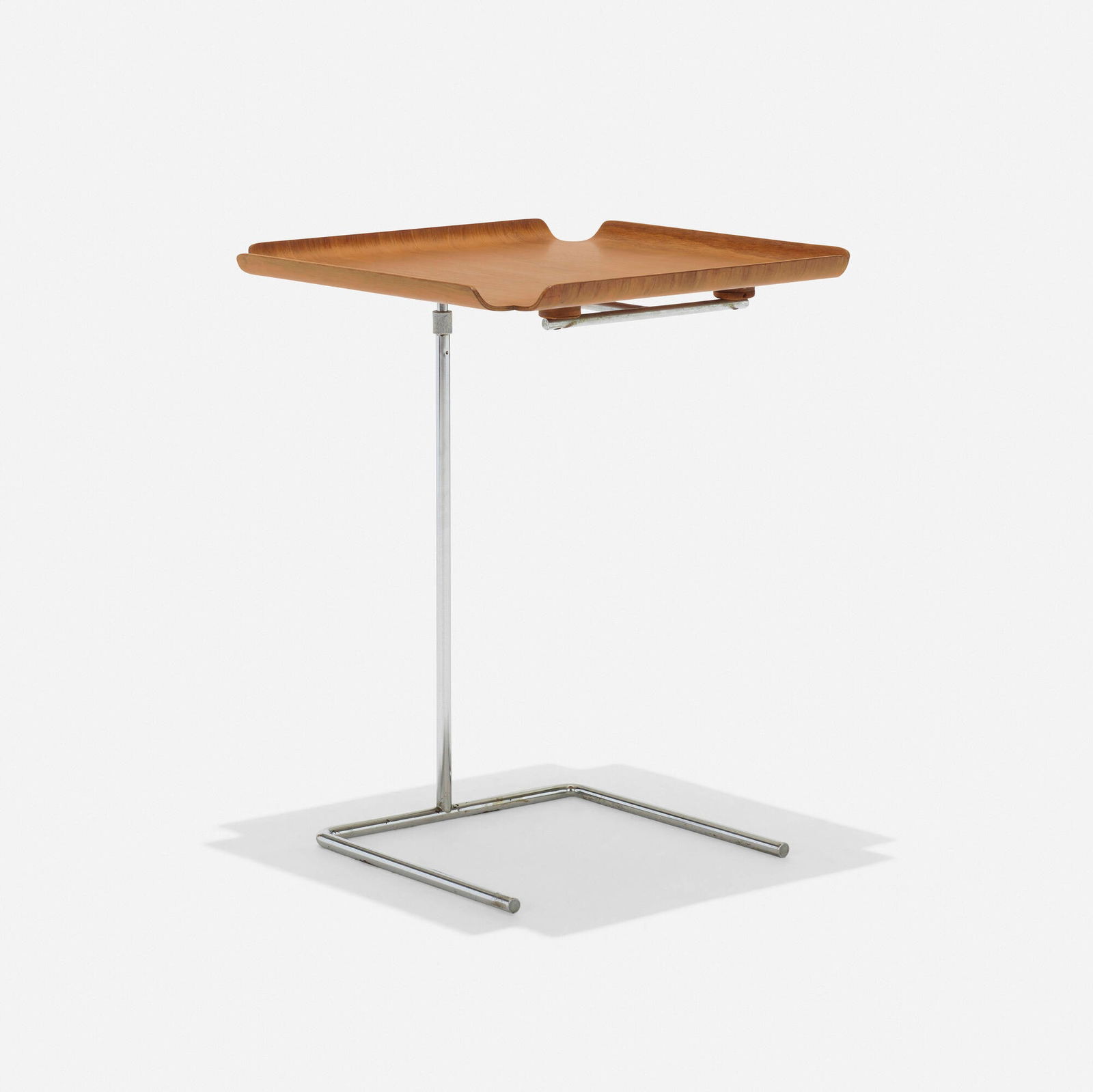 George Nelson & Associates, Tray table, model 4950: George Nelson & Associates Tray table, model 4950 Herman MillerUSA, 1949molded walnut plywood, chrome-plated steel 19.5 h x 15 w x 15 d in (50 x 38 x 38 cm) Literature: