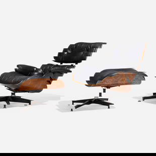 Charles and Ray Eames, 670 lounge chair and 671 ottoman: Charles and Ray Eames 670 lounge chair and 671 ottoman Herman MillerUSA, 1956 / c. 2010rosewood, leather, enameled and brushed aluminum, rubber chair: 32.5 h x 34 w x 33 d in (83 x 86 x 84 cm)<