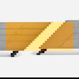 George Nelson & Associates, Basic cabinet, model 4935: George Nelson & Associates Basic cabinet, model 4935 Herman MillerUSA, 1946 / c. 1955bleached mahogany, lacquered wood, aluminum 30 h x 56.5 w x 19.75 d in (76 x 144 x 50 cm) Cabinet fea