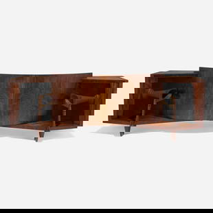 Arnold Wolf and Richard Ranger, Paragon speaker, model N400, serial no. 1361: Arnold Wolf and Richard Ranger Paragon speaker, model N400, serial no. 1361 JBLUSA, 1957rosewood, brass, enameled steel 35 h x 104 w x 30 d in (89 x 264 x 76 cm) Printed manufacturer's m