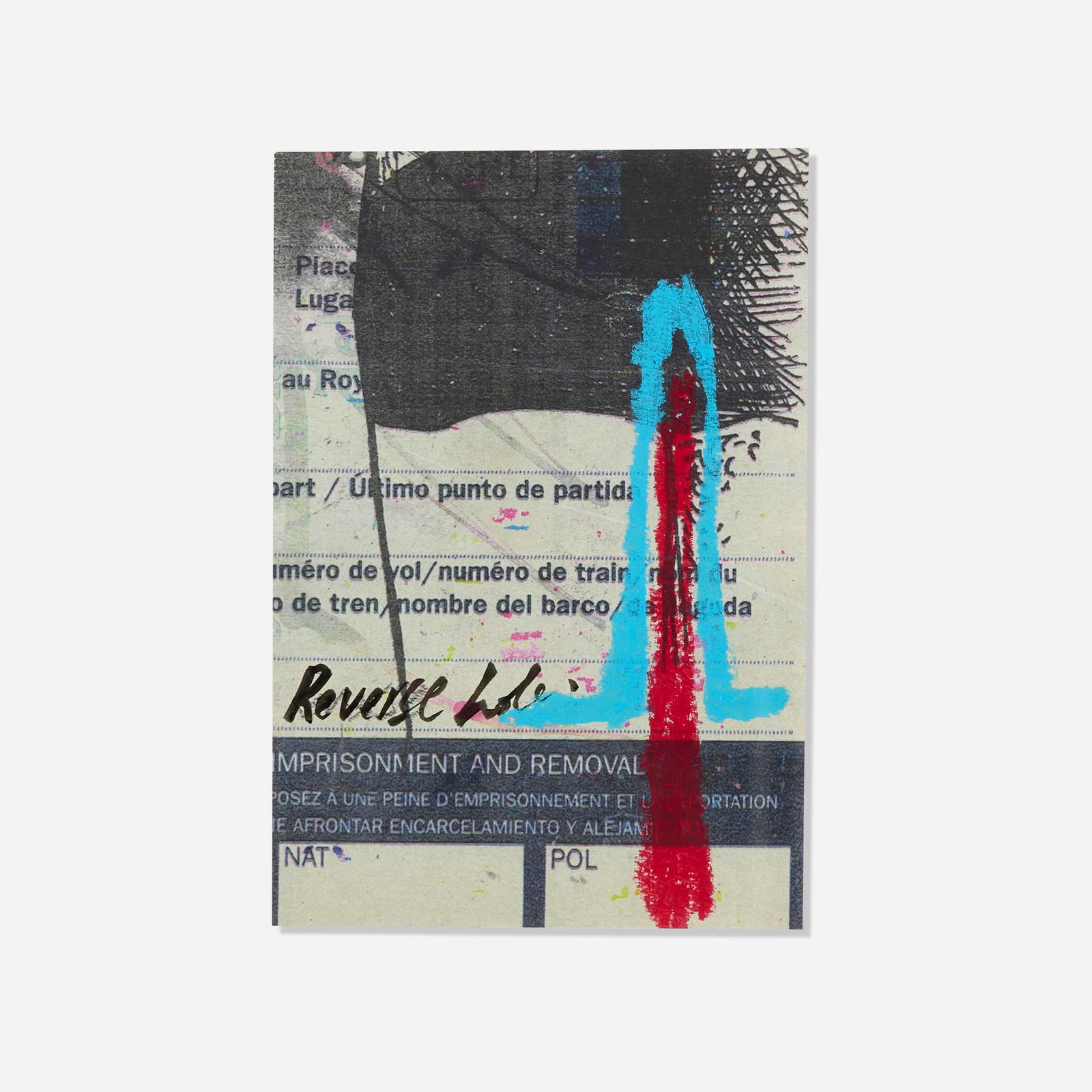 Oscar Murillo, Untitled: Oscar Murillo Untitled 2016oil, oil stick and inkjet on paper 11.5 h x 8 w in (29 x 20 cm) This work was created during the multi-day performance Room Services. The collaborative printi